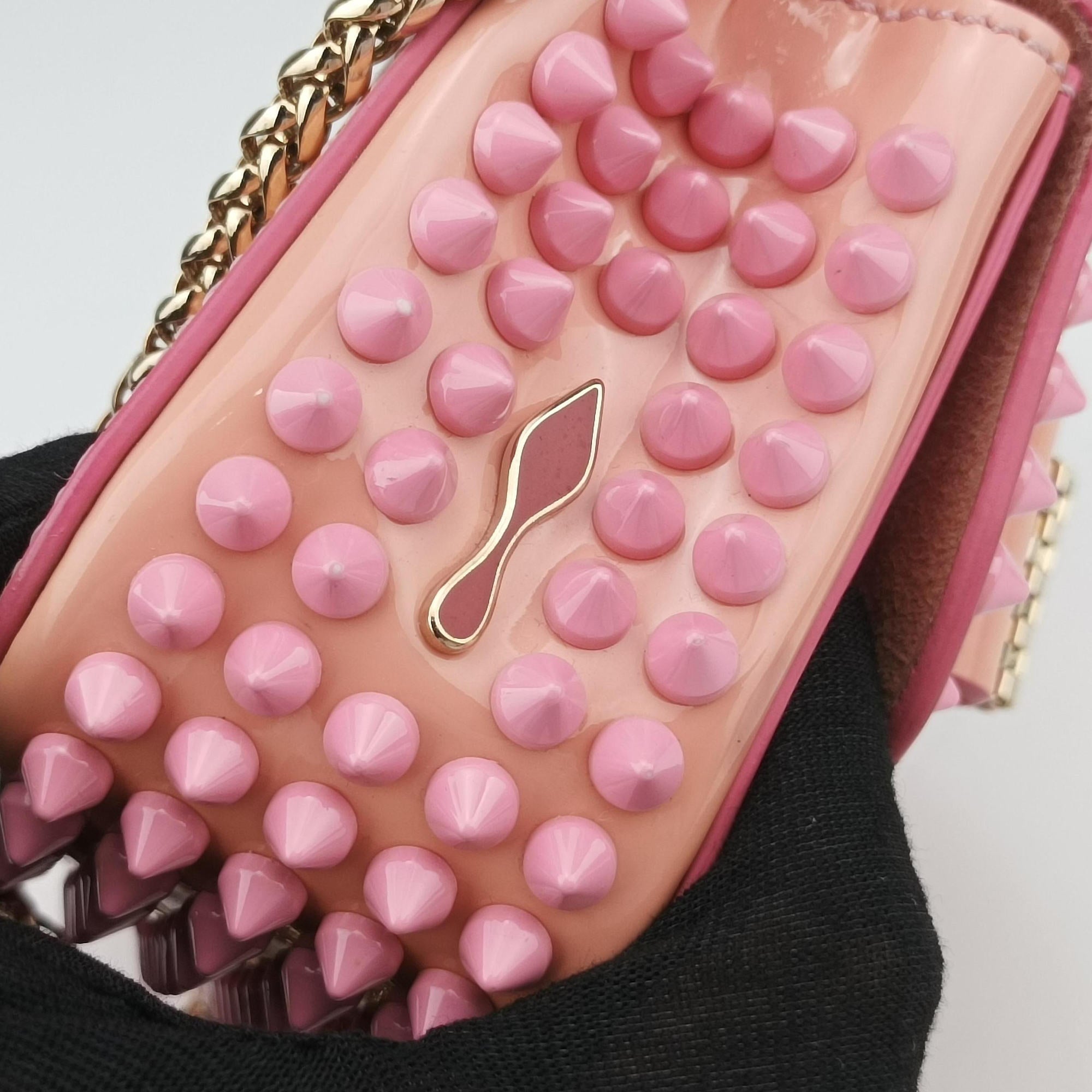 Pre-owned Christian Louboutin Sweet Charity Scarabe Spike Pink Patent  shoulderbag | stylenewstar