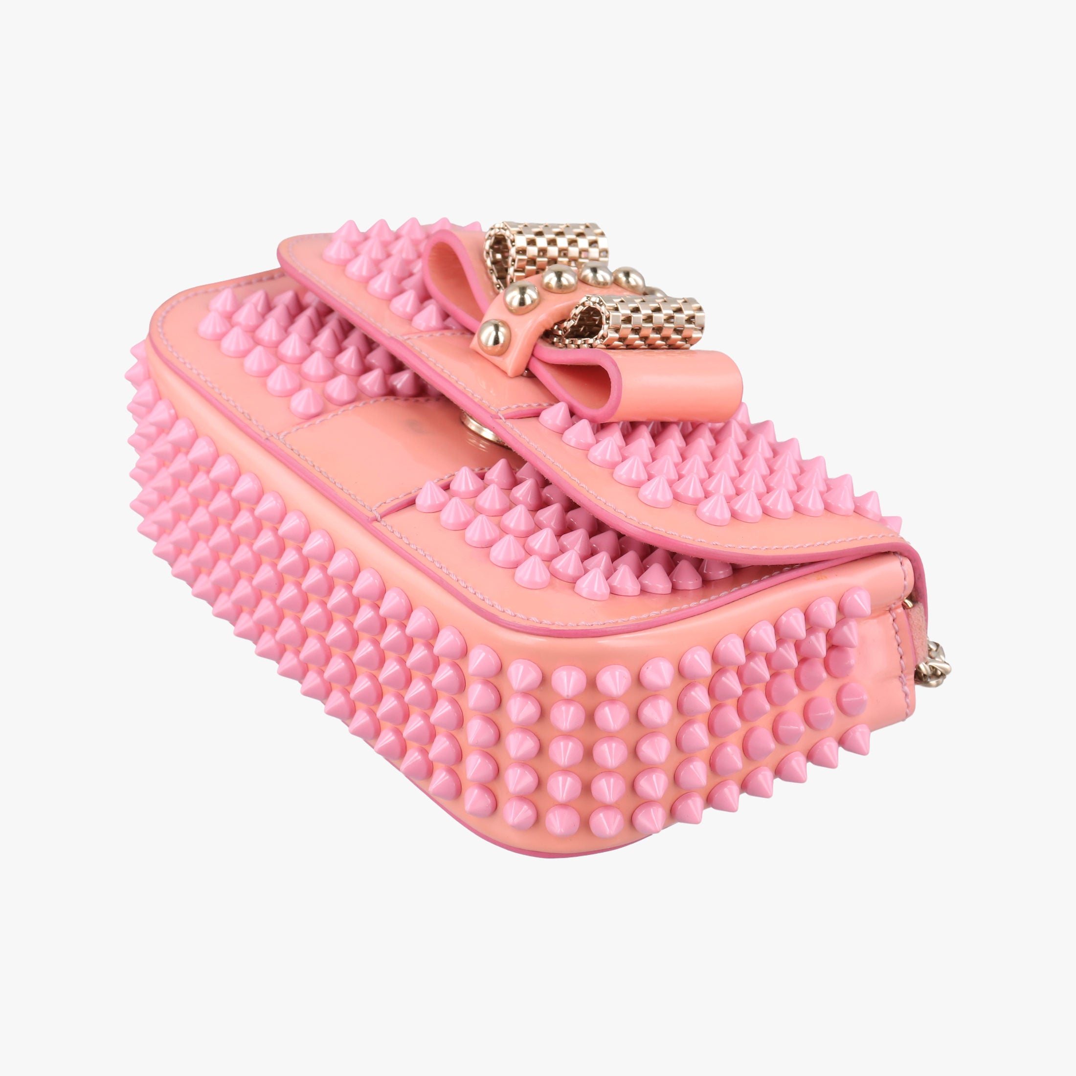 Pre-owned Christian Louboutin Sweet Charity Scarabe Spike Pink Patent  shoulderbag | stylenewstar