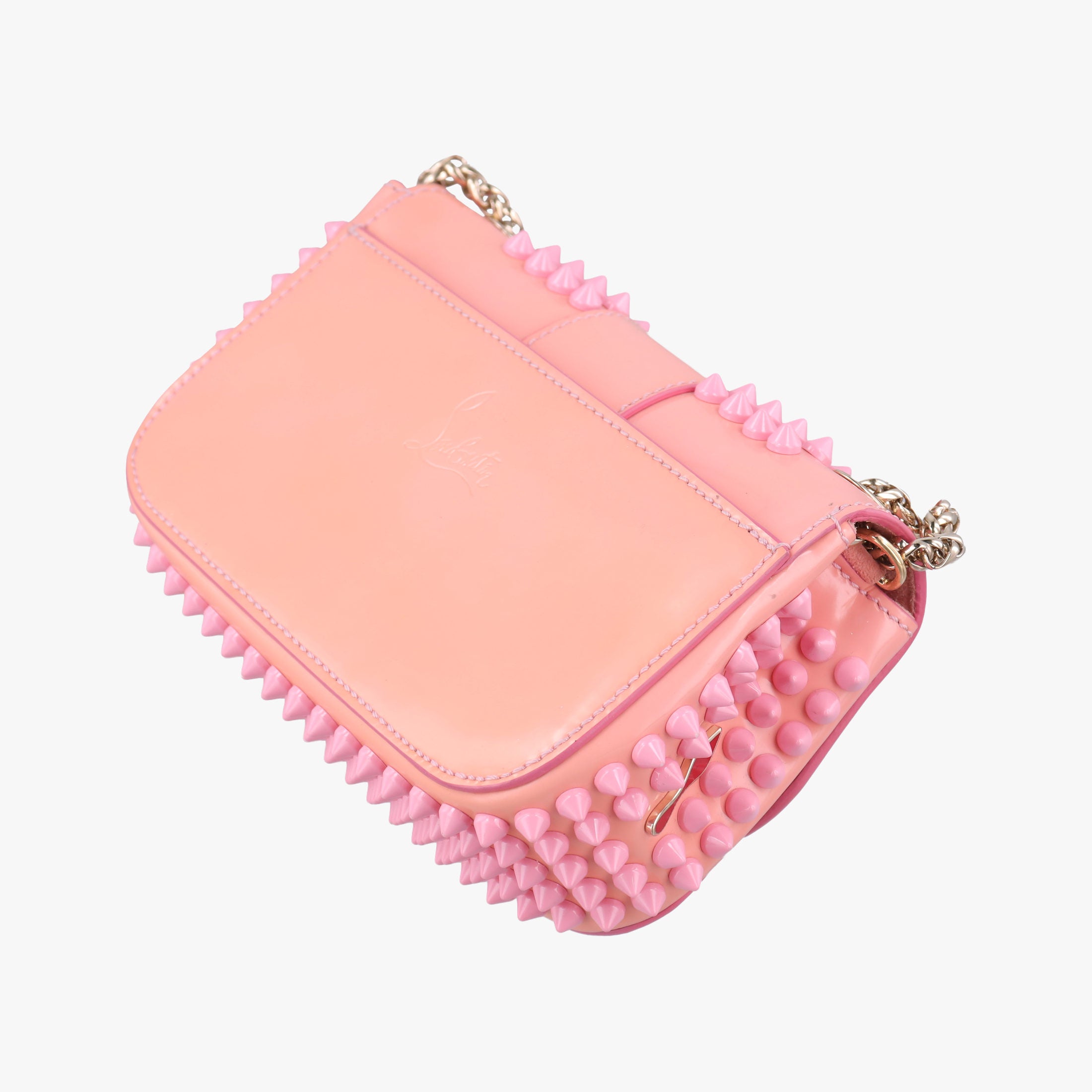 Pre-owned Christian Louboutin Sweet Charity Scarabe Spike Pink Patent  shoulderbag | stylenewstar