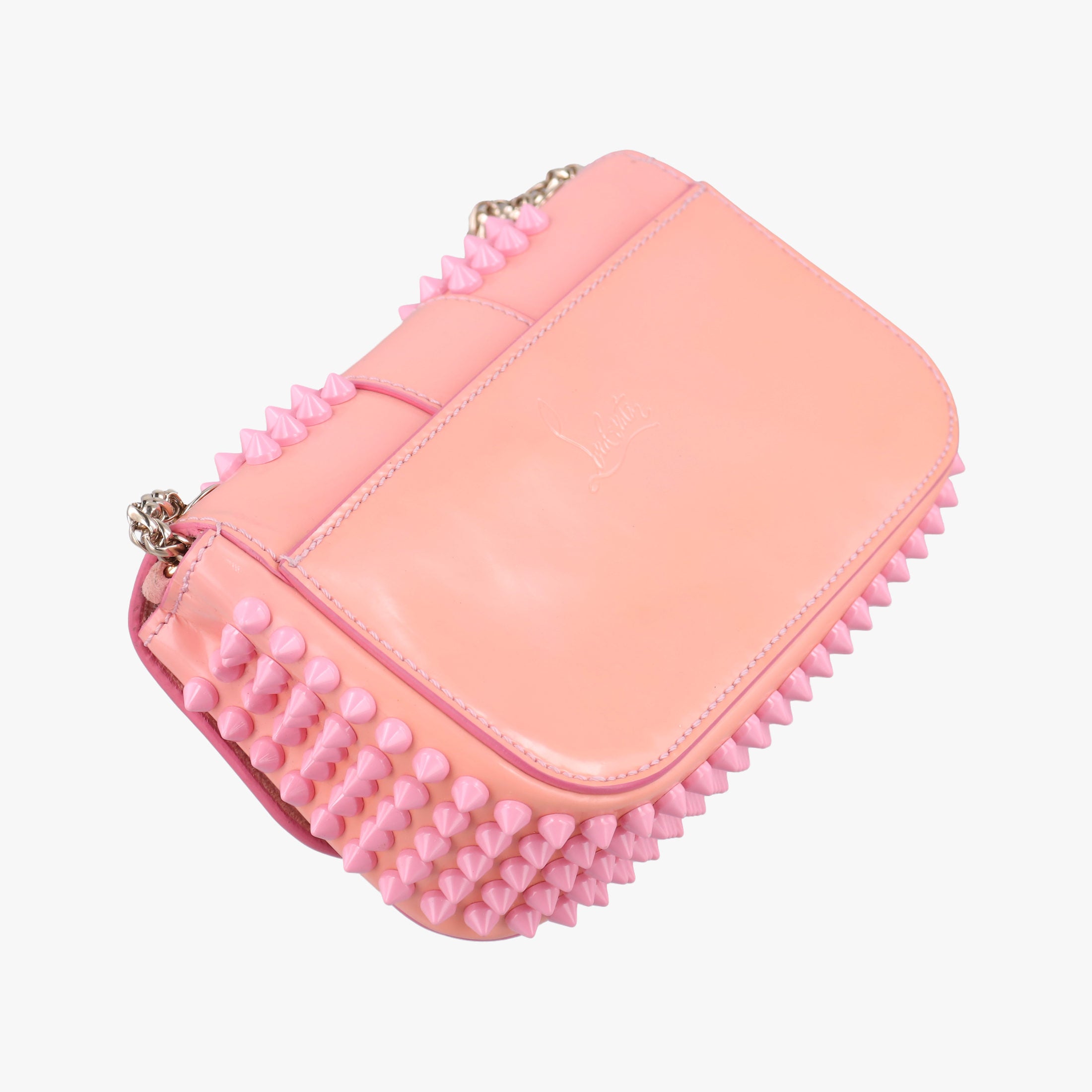 Pre-owned Christian Louboutin Sweet Charity Scarabe Spike Pink Patent  shoulderbag | stylenewstar
