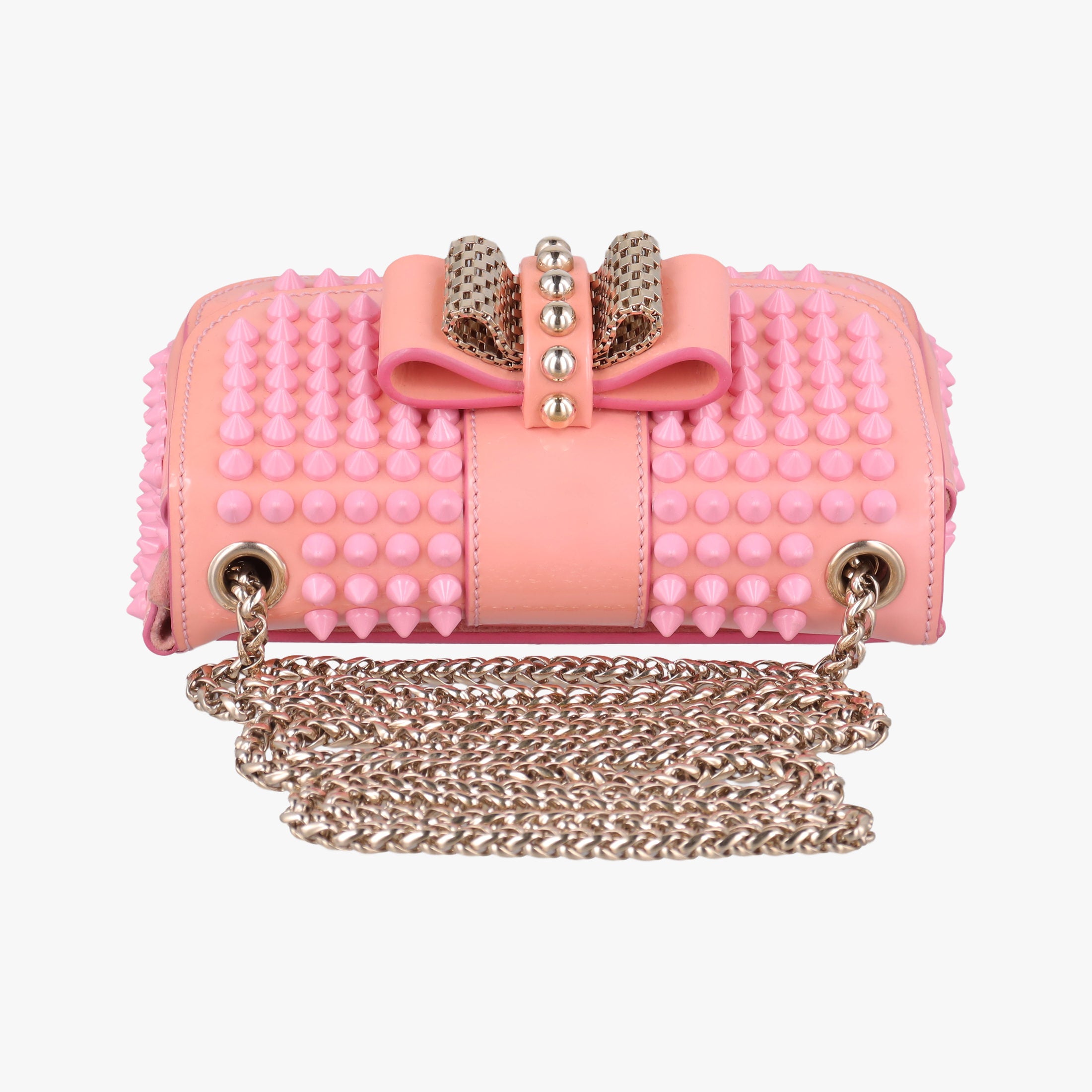 Pre-owned Christian Louboutin Sweet Charity Scarabe Spike Pink Patent  shoulderbag | stylenewstar