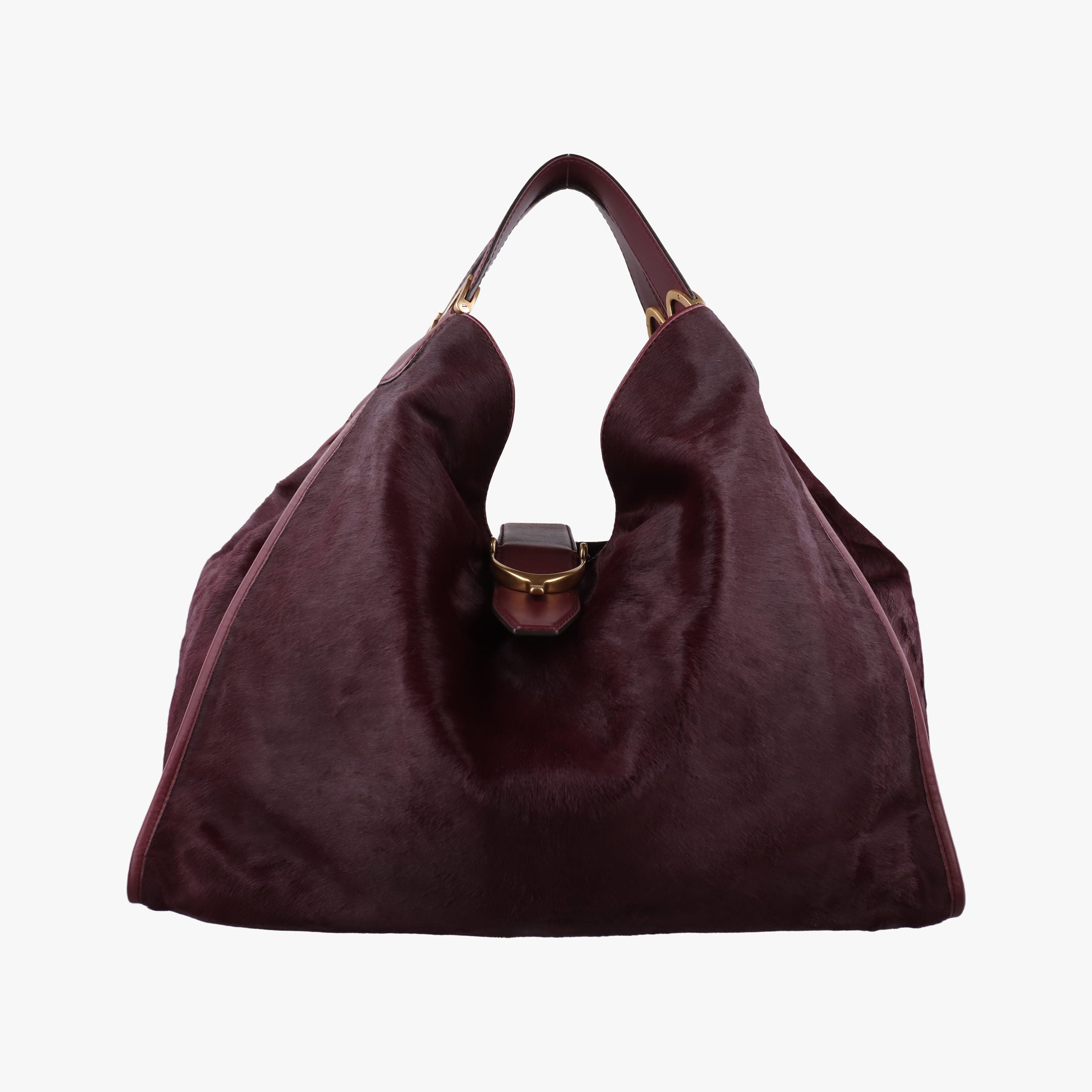 Secondhand Gucci Stirrup Exotic Horsebit Burgundy ponyhair 296855 handbag | stylenewstar