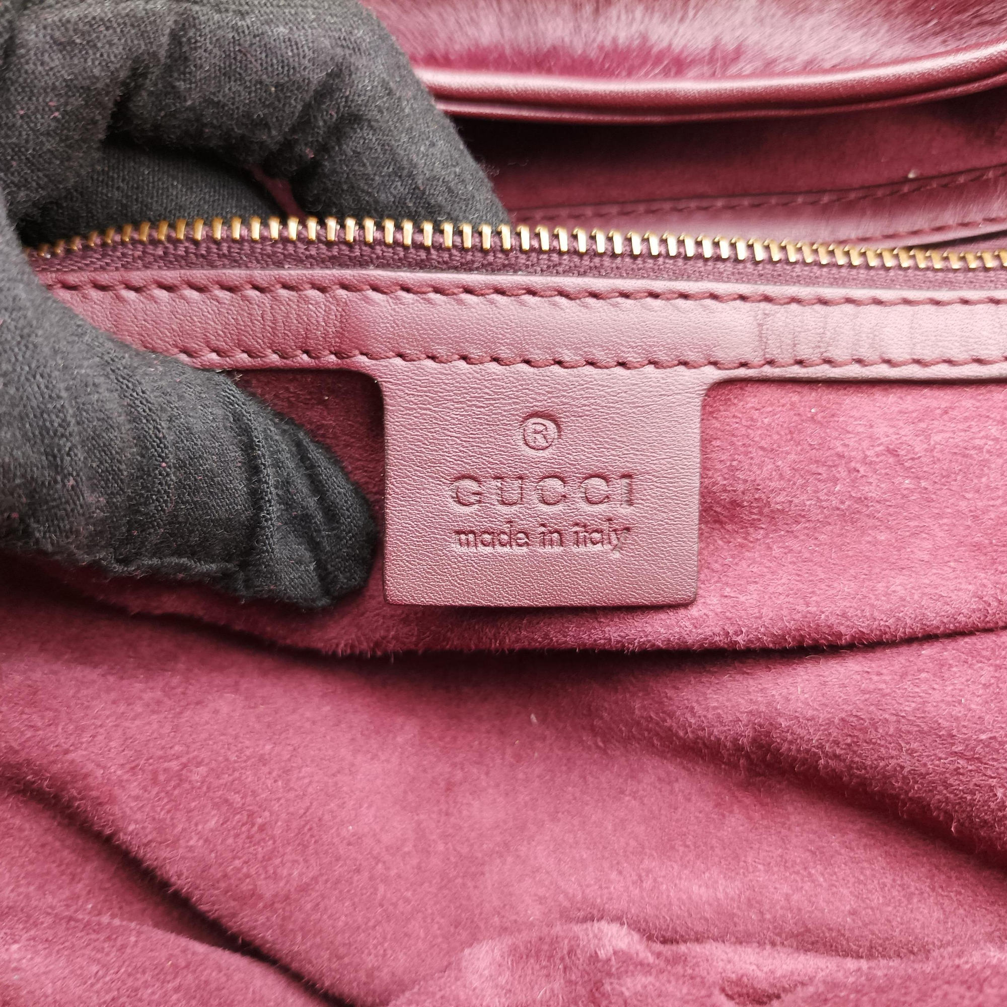 Secondhand Gucci Stirrup Exotic Horsebit Burgundy ponyhair 296855 handbag | stylenewstar