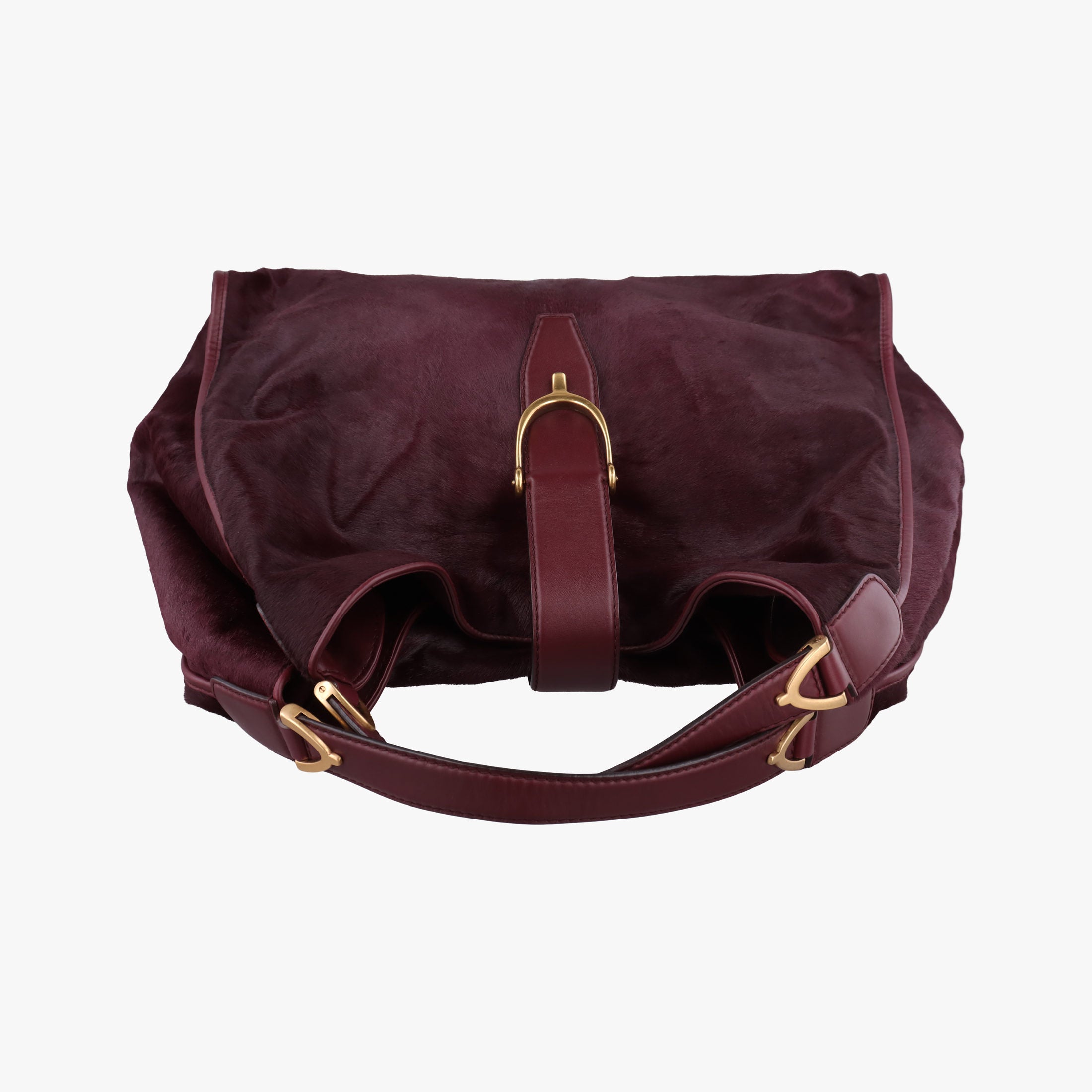 Secondhand Gucci Stirrup Exotic Horsebit Burgundy ponyhair 296855 handbag | stylenewstar