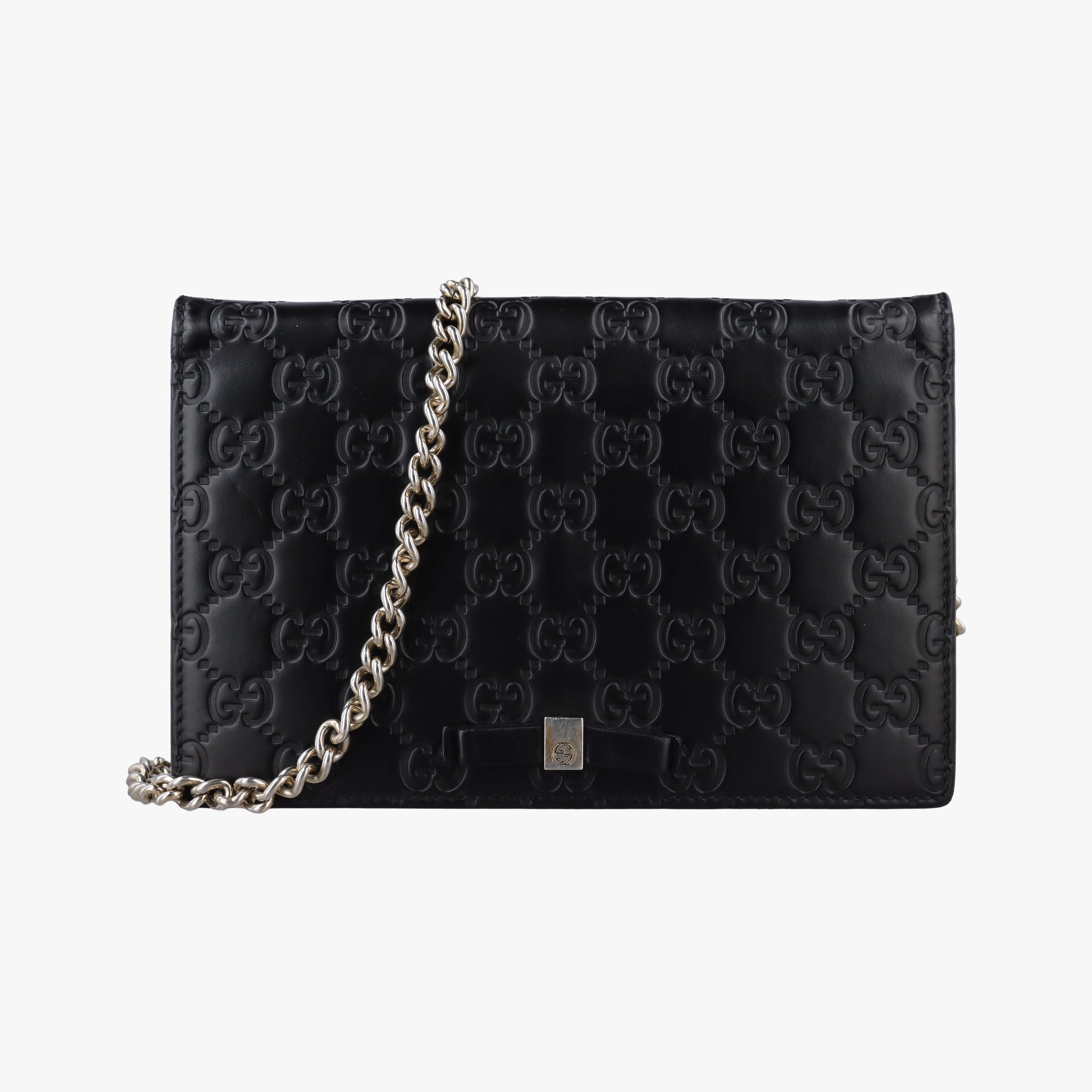 Pre-owned Gucci Guccissima Signature Bowy Black Leather 431408 shoulderbag | stylenewstar
