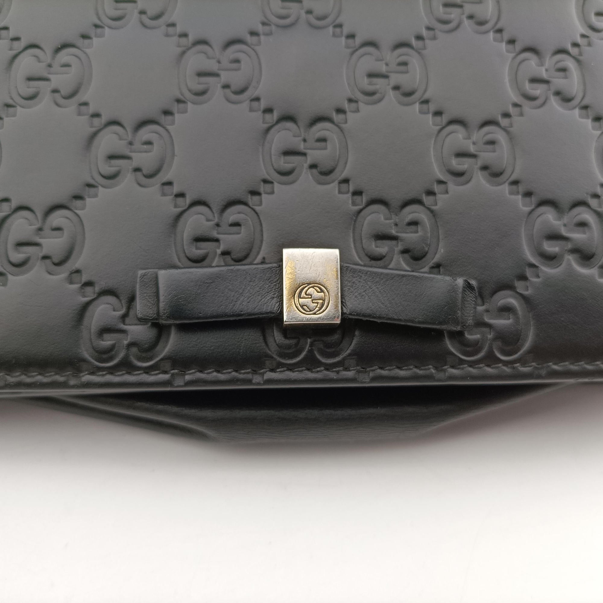 Pre-owned Gucci Guccissima Signature Bowy Black Leather 431408 shoulderbag | stylenewstar