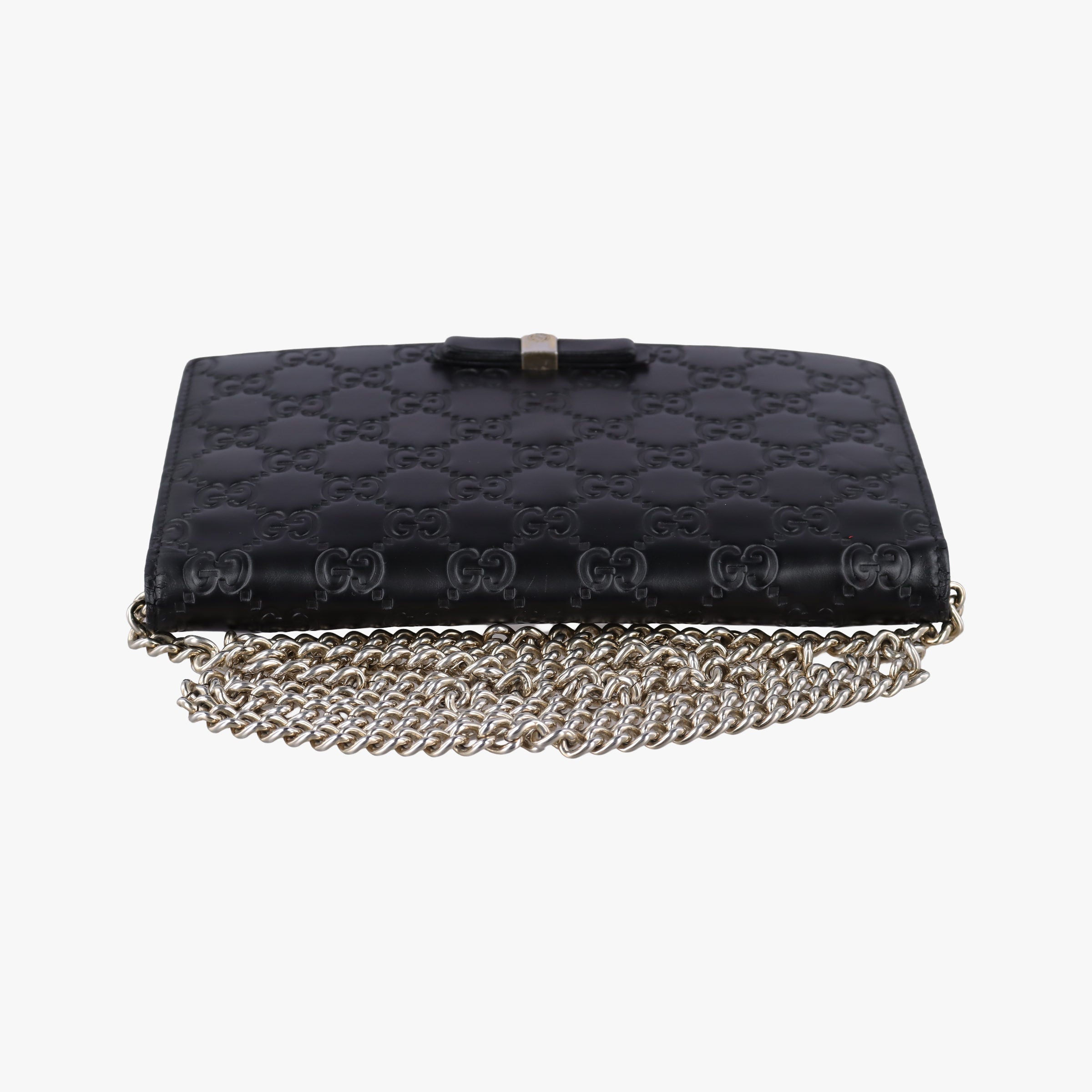 Pre-owned Gucci Guccissima Signature Bowy Black Leather 431408 shoulderbag | stylenewstar