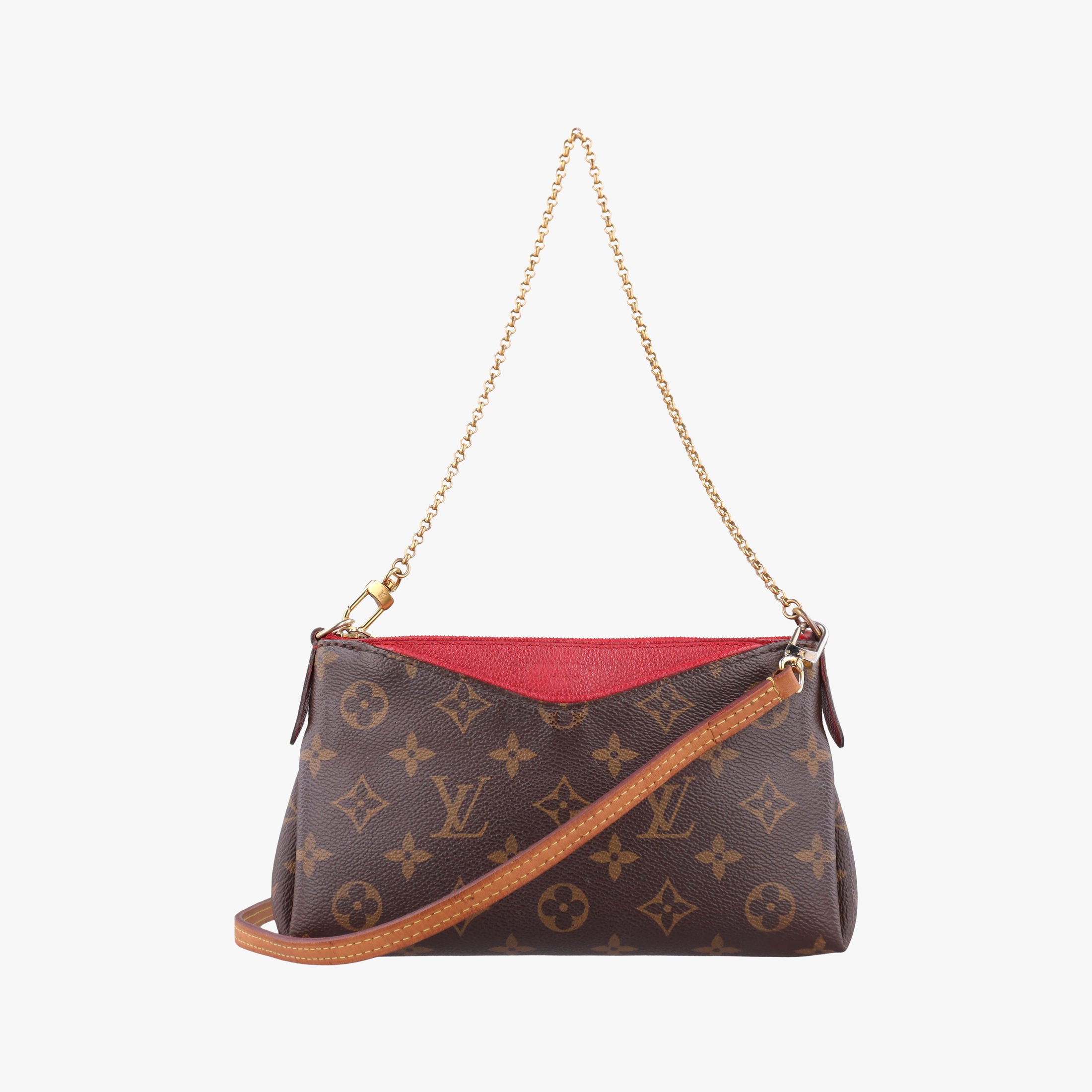 Pre-owned Louis Vuitton PALLAS Clutch brown×CERISE Monogram Canvas×calf leather M41638 shoulderbag | stylenewstar