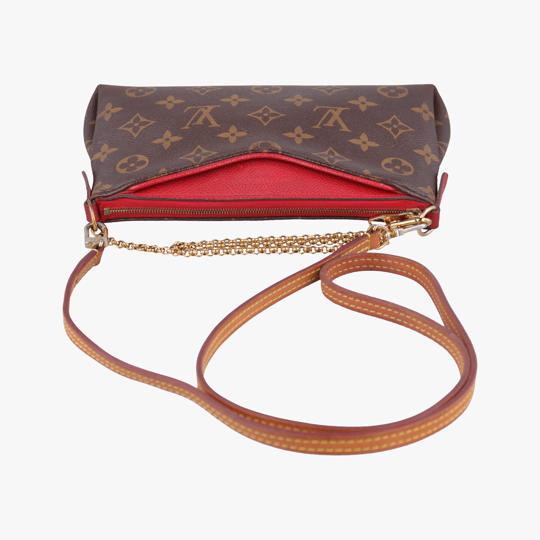 Pre-owned Louis Vuitton PALLAS Clutch brown×CERISE Monogram Canvas×calf leather M41638 shoulderbag | stylenewstar