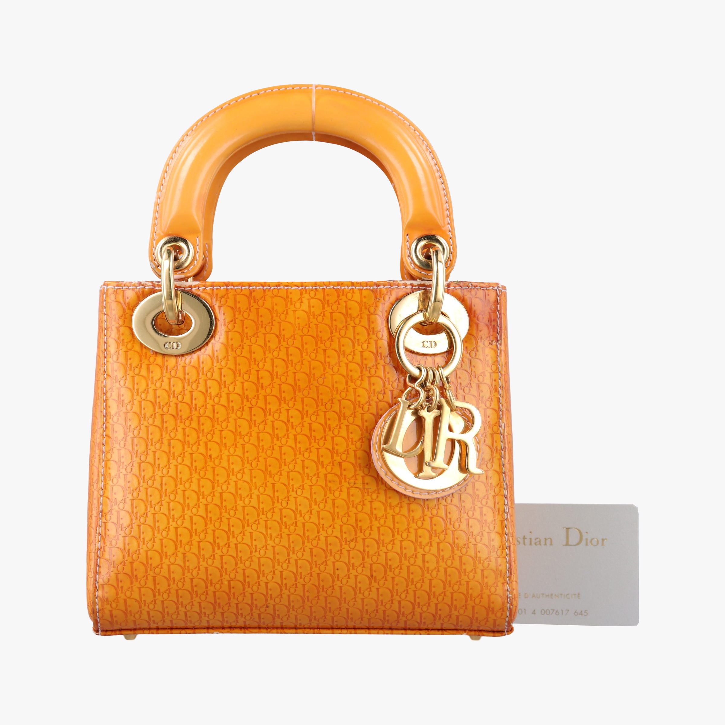 Pre-owned Christian Dior Lady Dior Mini Bag Yellow patent  handbag | stylenewstar