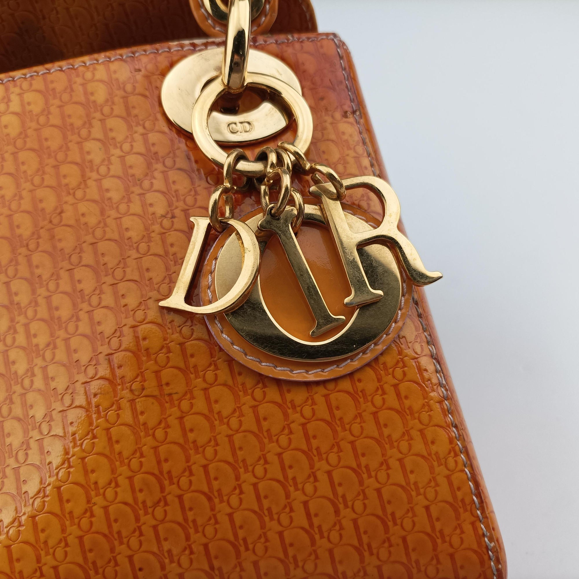 Pre-owned Christian Dior Lady Dior Mini Bag Yellow patent  handbag | stylenewstar