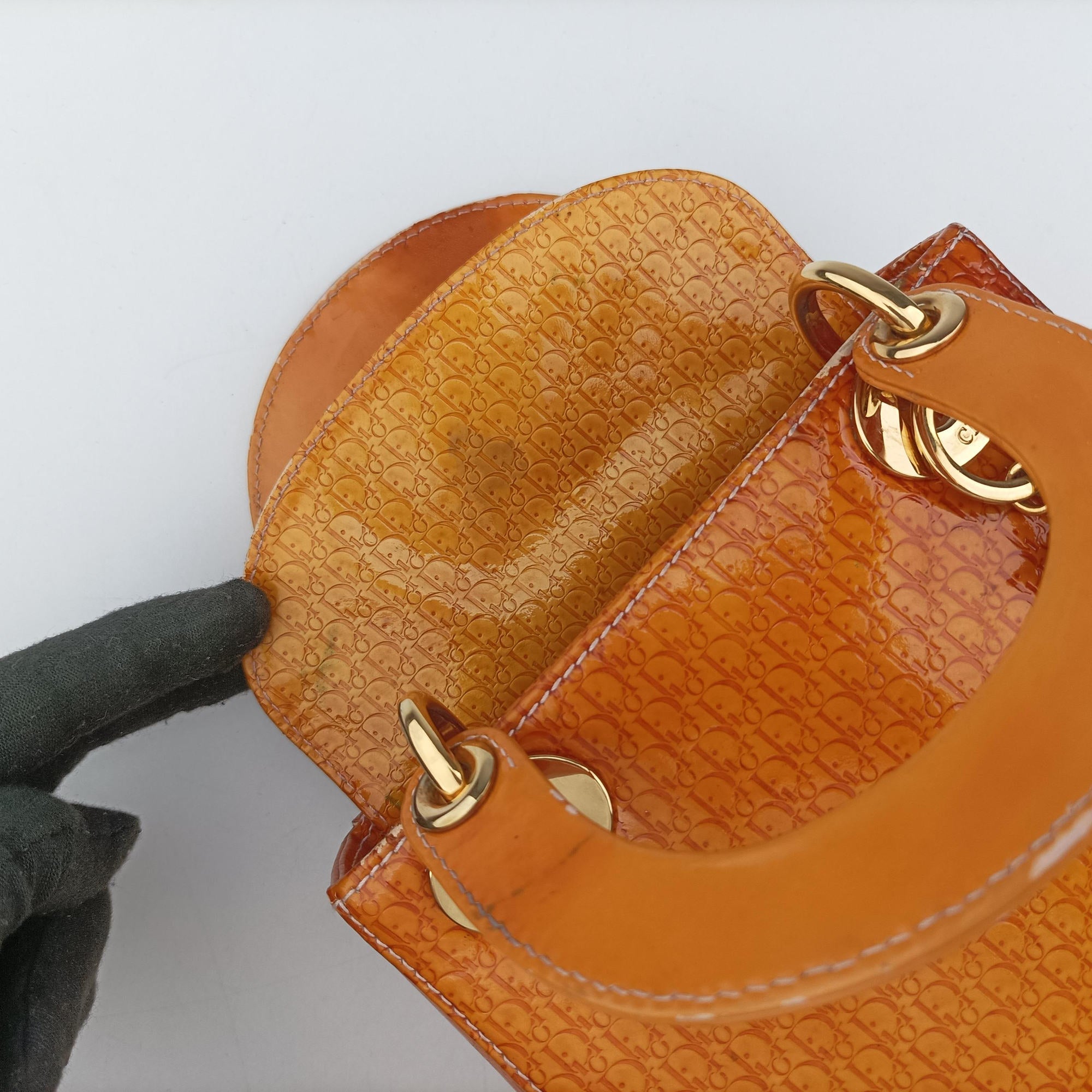 Pre-owned Christian Dior Lady Dior Mini Bag Yellow patent  handbag | stylenewstar