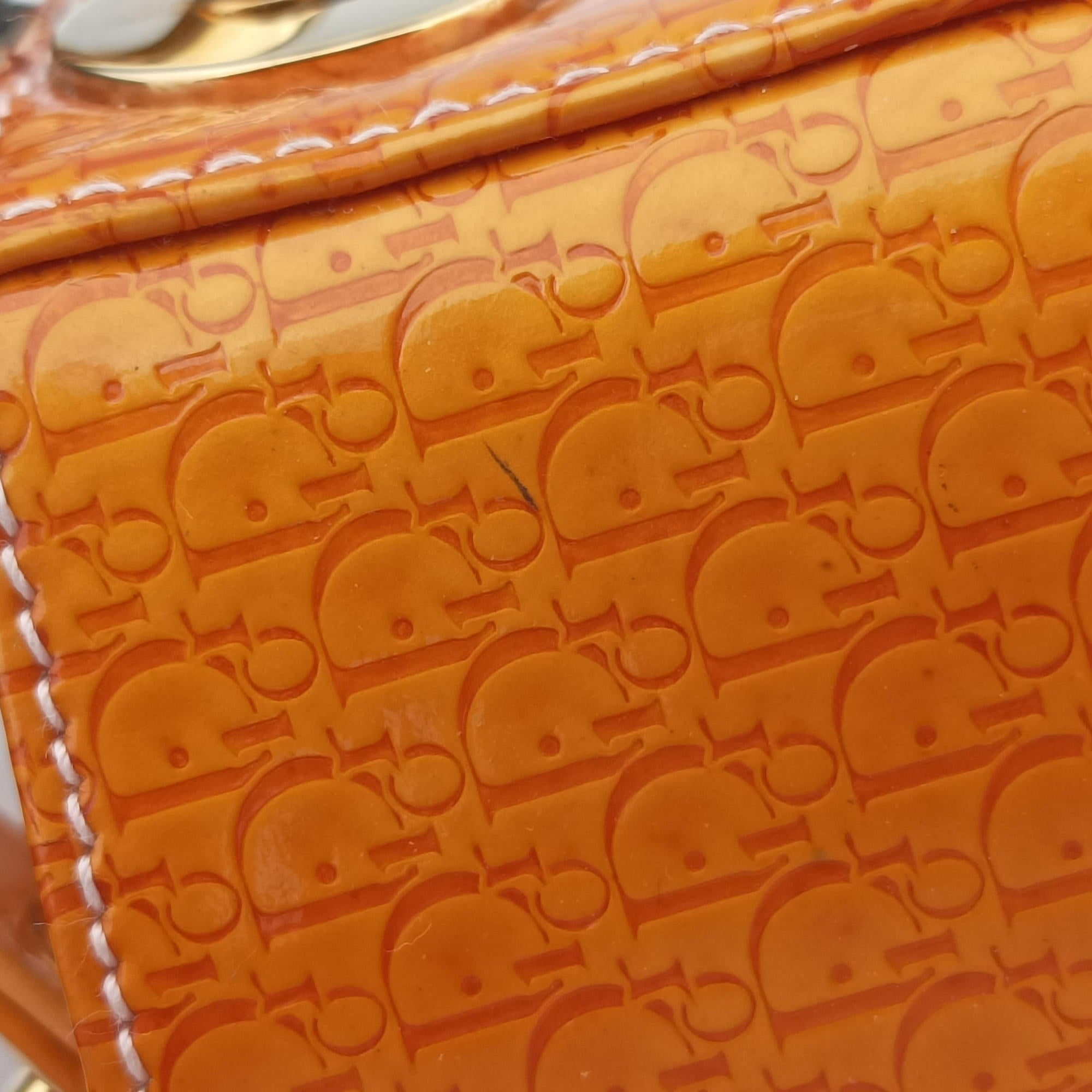 Pre-owned Christian Dior Lady Dior Mini Bag Yellow patent  handbag | stylenewstar
