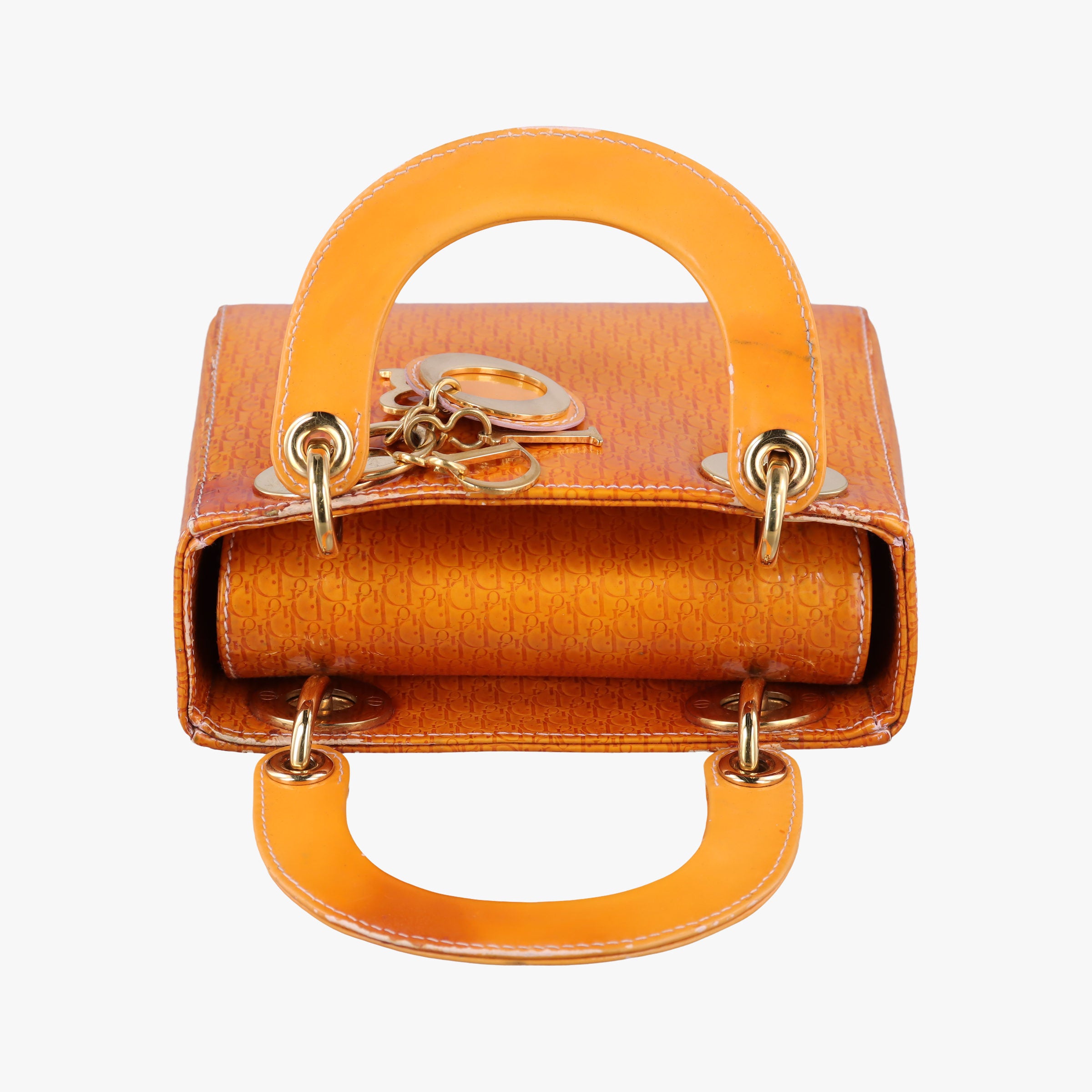 Pre-owned Christian Dior Lady Dior Mini Bag Yellow patent  handbag | stylenewstar