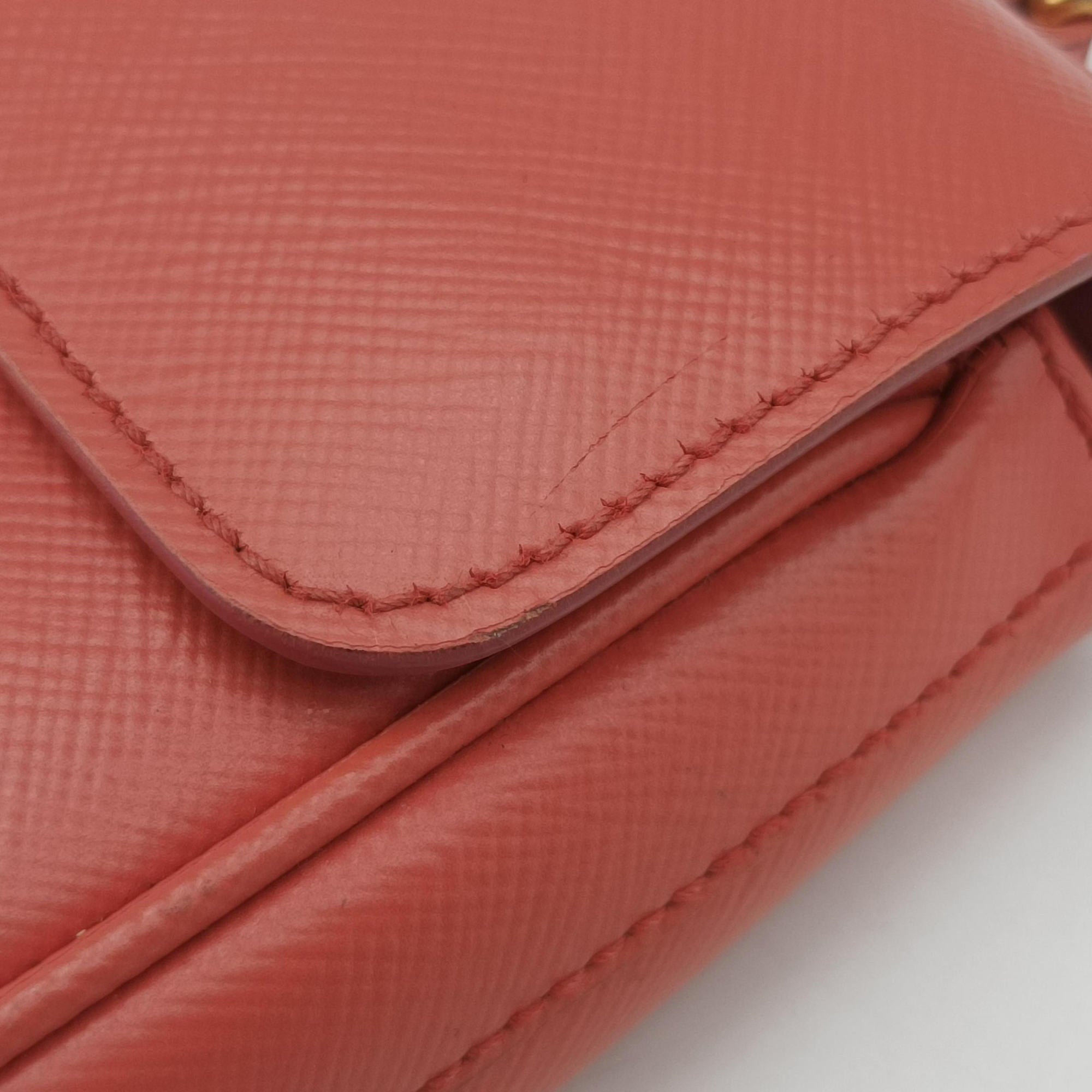 Vintage Prada lock Fuoco Sound Top Handle Pink orange SAFFIANO Leather BT0963 shoulderbag | stylenewstar