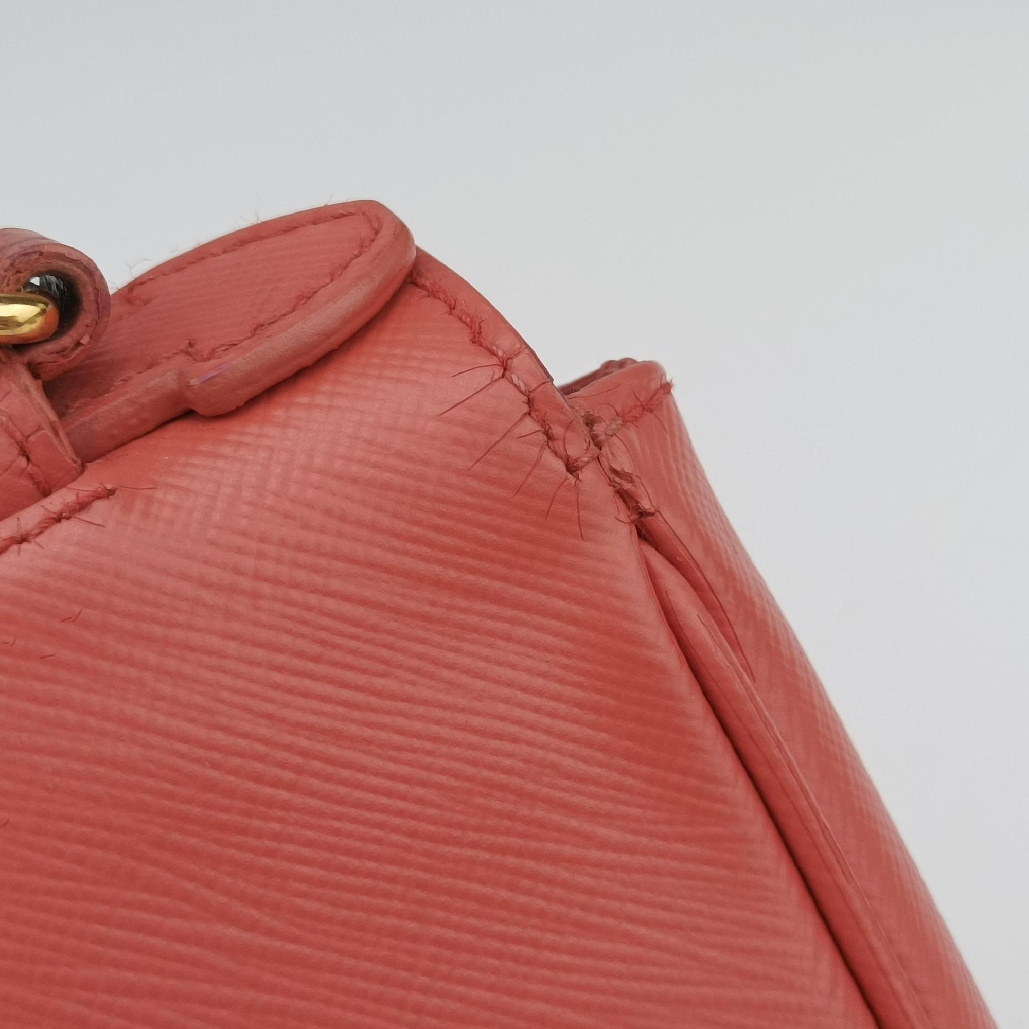 Vintage Prada lock Fuoco Sound Top Handle Pink orange SAFFIANO Leather BT0963 shoulderbag | stylenewstar