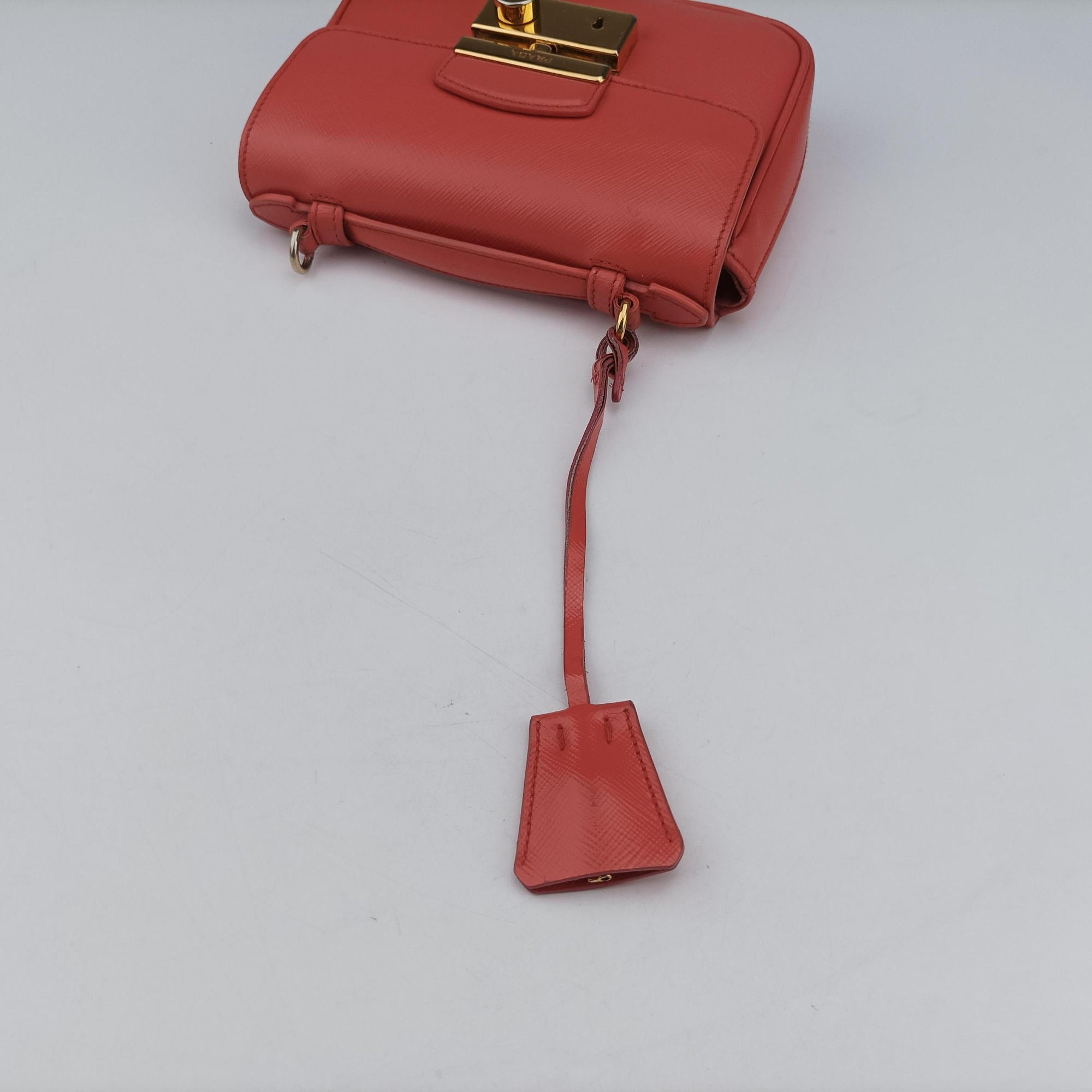 Vintage Prada lock Fuoco Sound Top Handle Pink orange SAFFIANO Leather BT0963 shoulderbag | stylenewstar