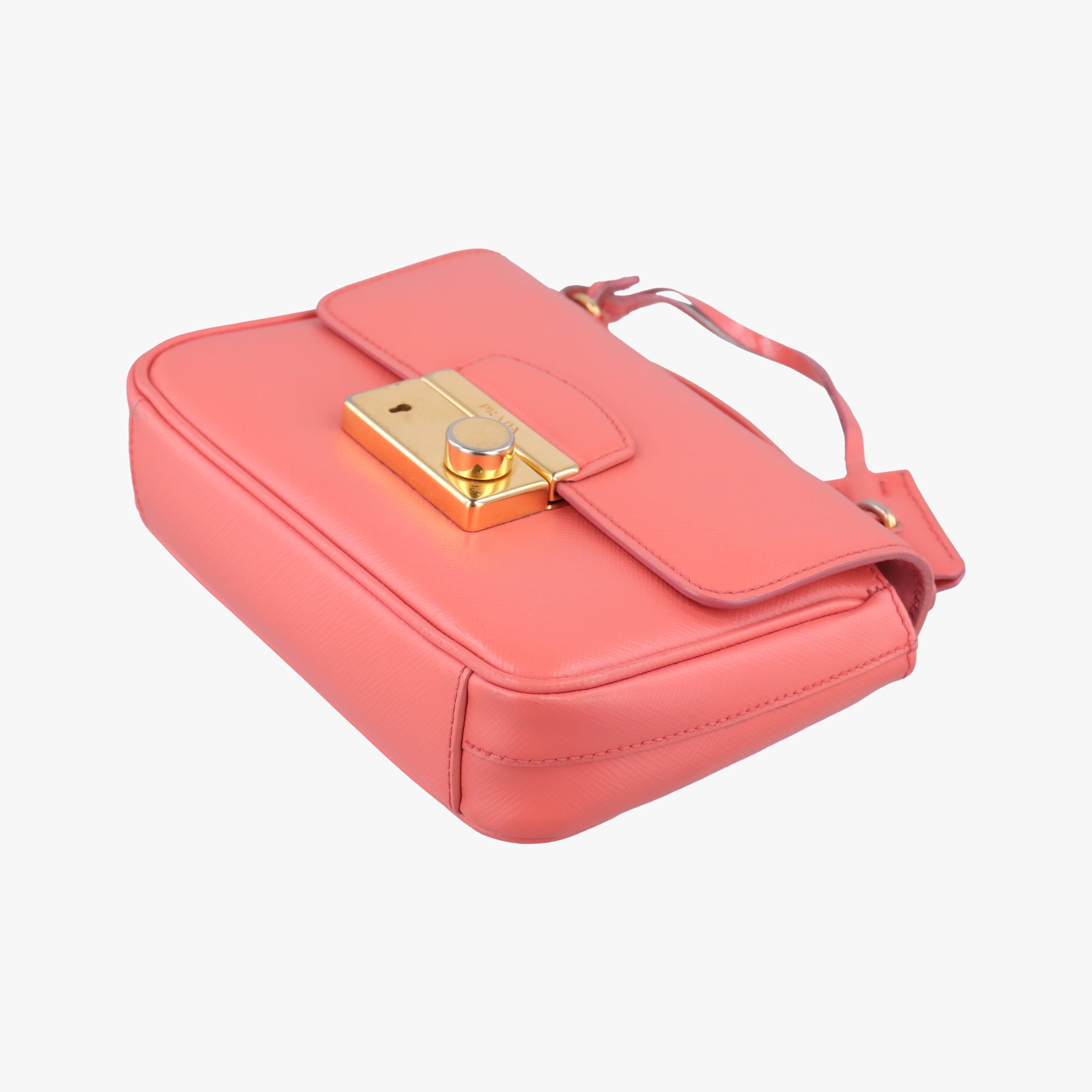 Vintage Prada lock Fuoco Sound Top Handle Pink orange SAFFIANO Leather BT0963 shoulderbag | stylenewstar
