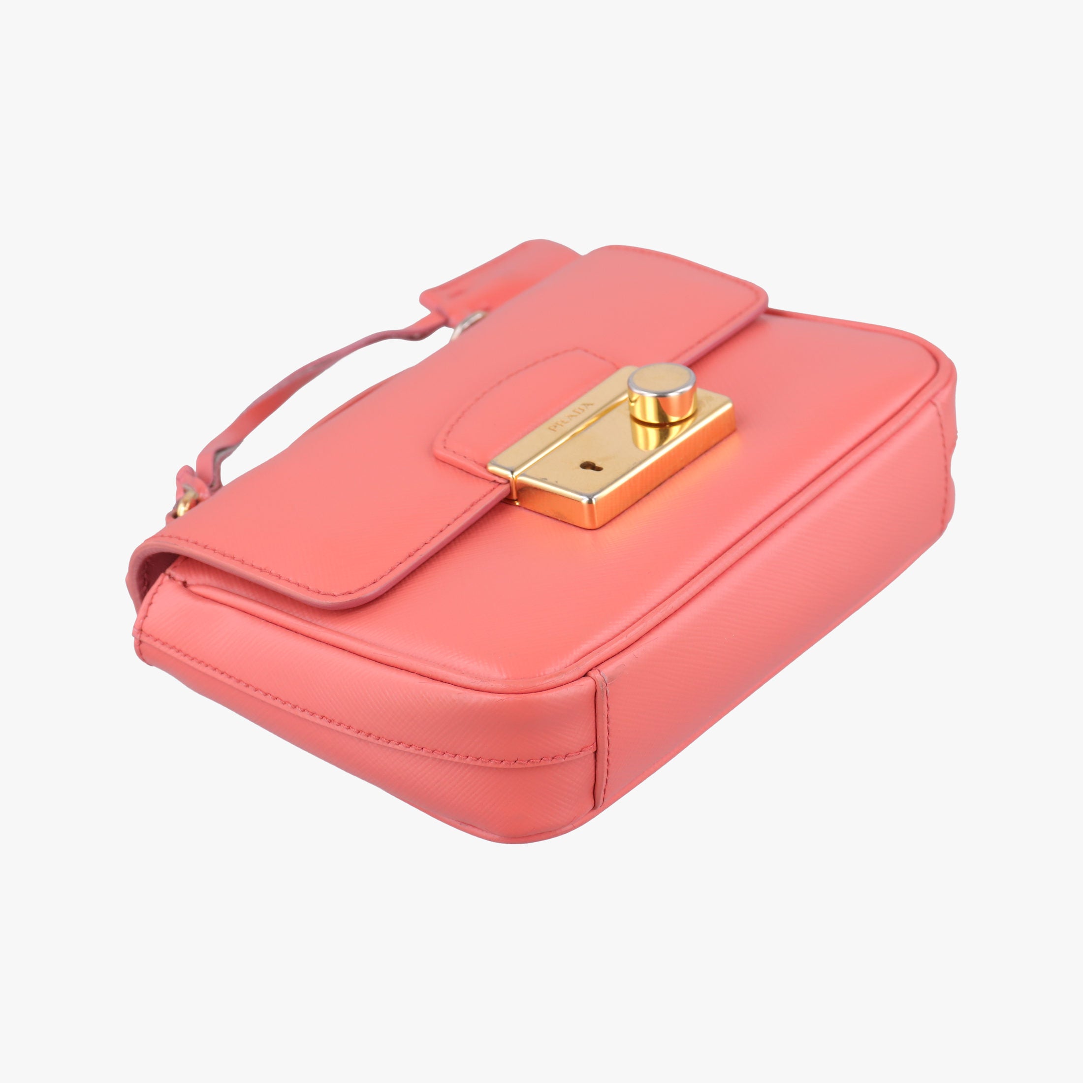 Vintage Prada lock Fuoco Sound Top Handle Pink orange SAFFIANO Leather BT0963 shoulderbag | stylenewstar
