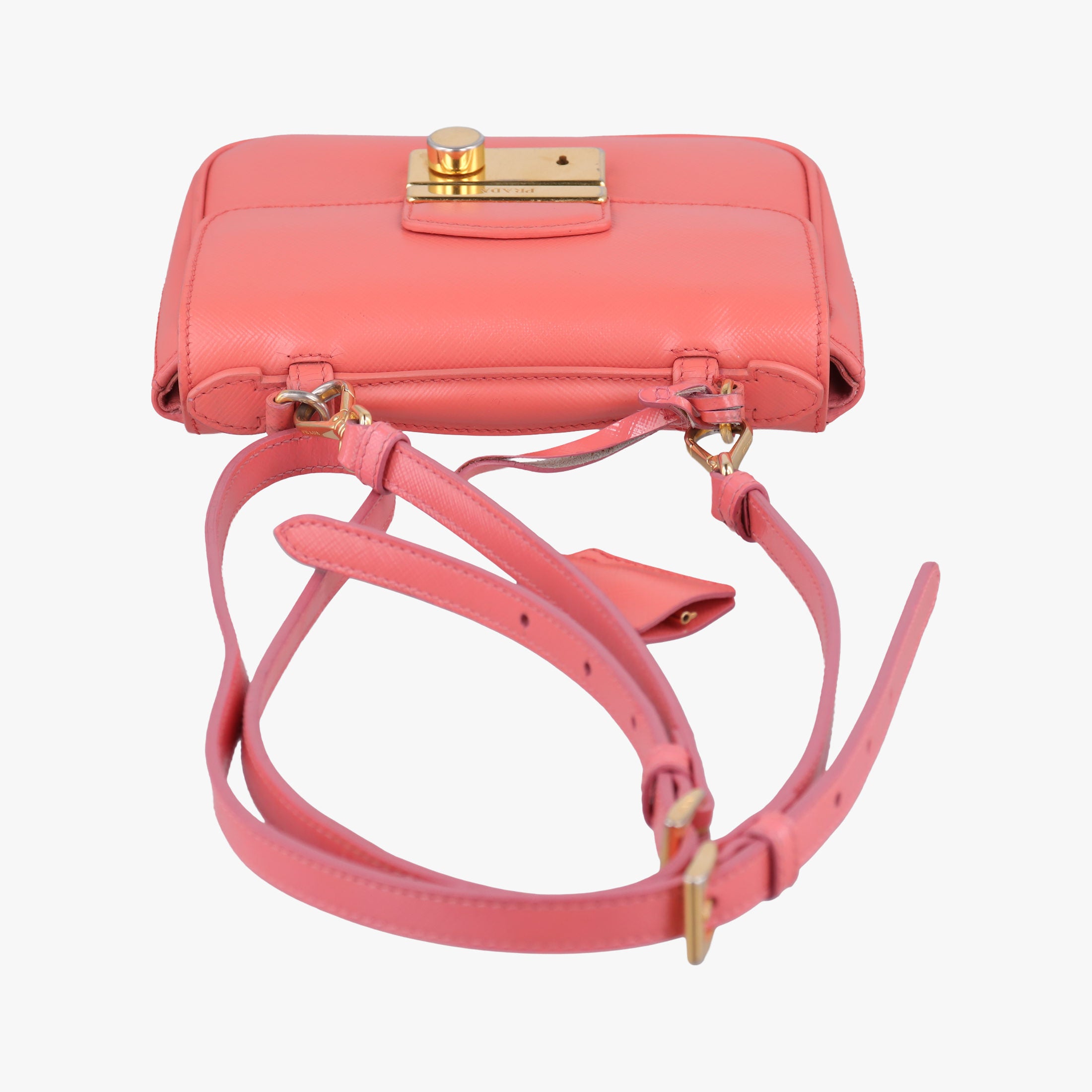Vintage Prada lock Fuoco Sound Top Handle Pink orange SAFFIANO Leather BT0963 shoulderbag | stylenewstar