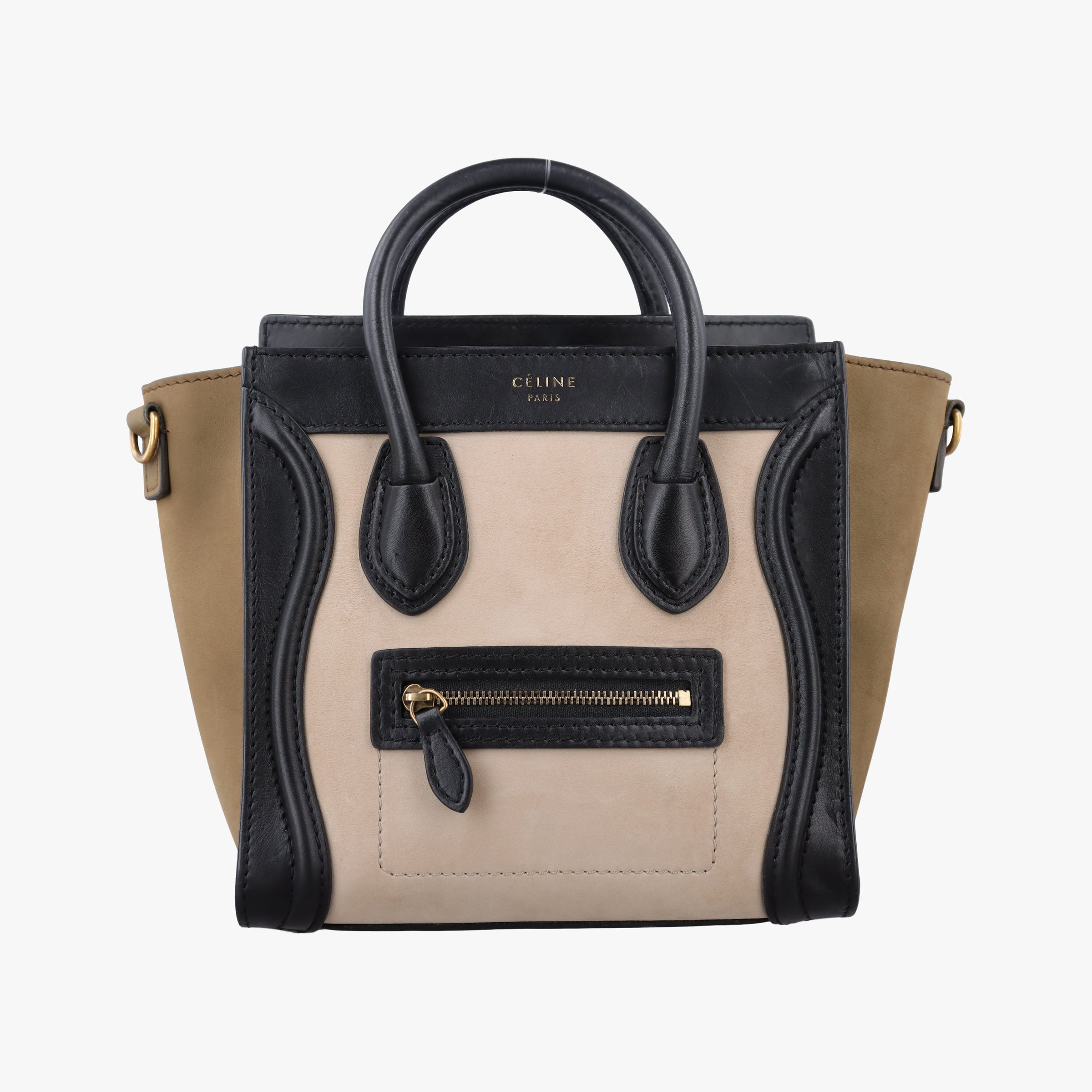 Pre-owned Celine Luggage Mini Shopper Beige×Black×brown Suede × leather  handbag | stylenewstar