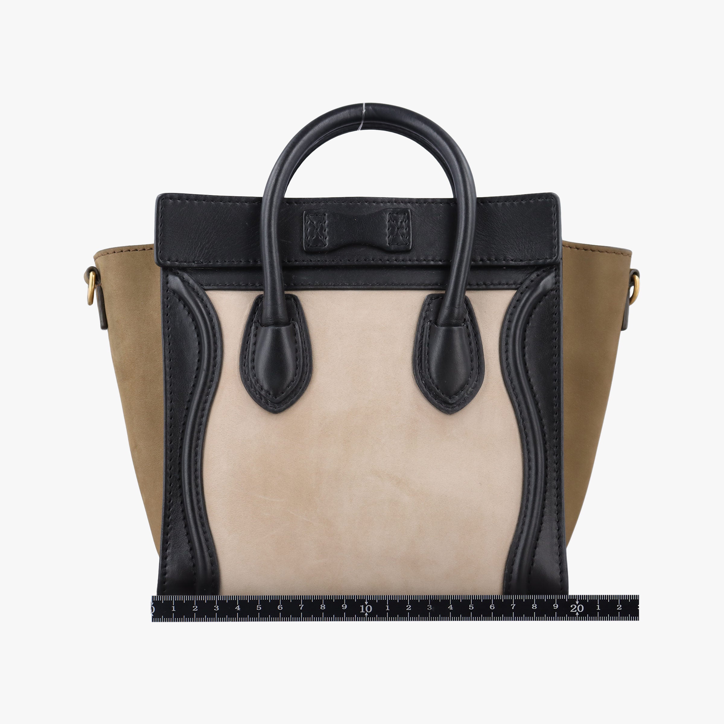 Pre-owned Celine Luggage Mini Shopper Beige×Black×brown Suede × leather  handbag | stylenewstar