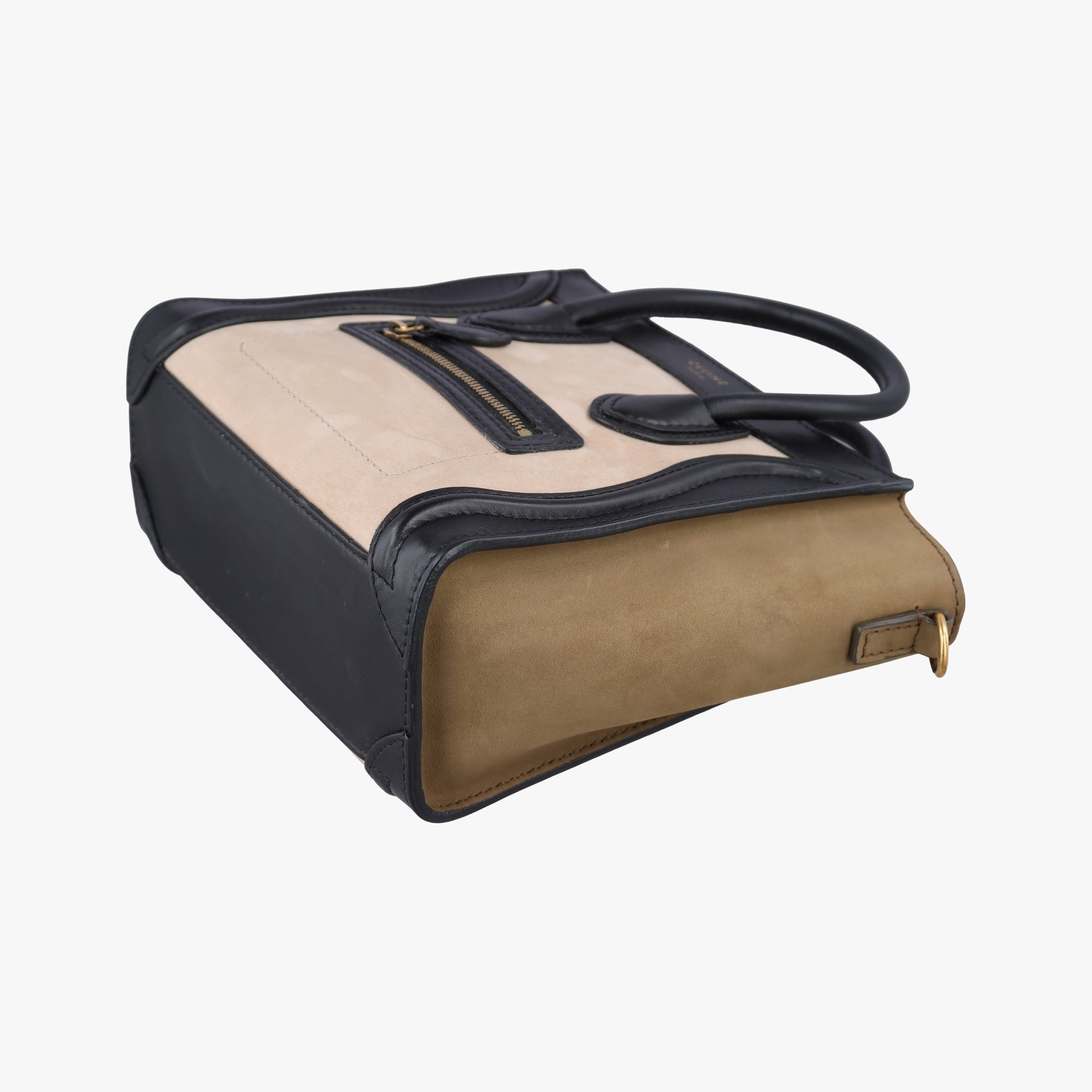 Pre-owned Celine Luggage Mini Shopper Beige×Black×brown Suede × leather  handbag | stylenewstar
