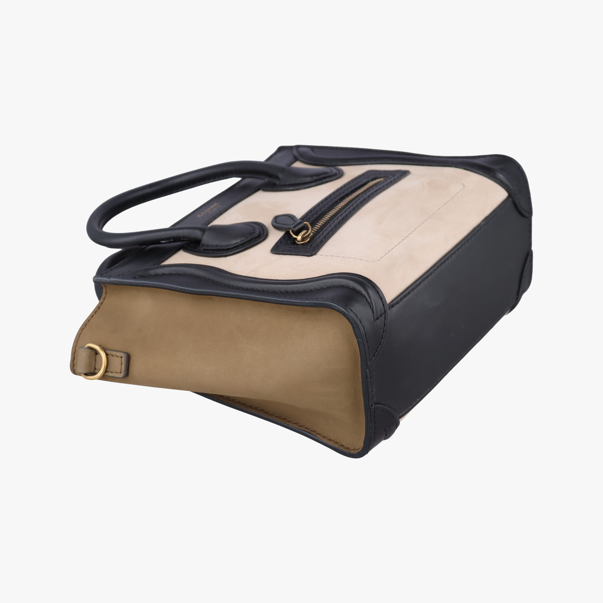 Pre-owned Celine Luggage Mini Shopper Beige×Black×brown Suede × leather  handbag | stylenewstar