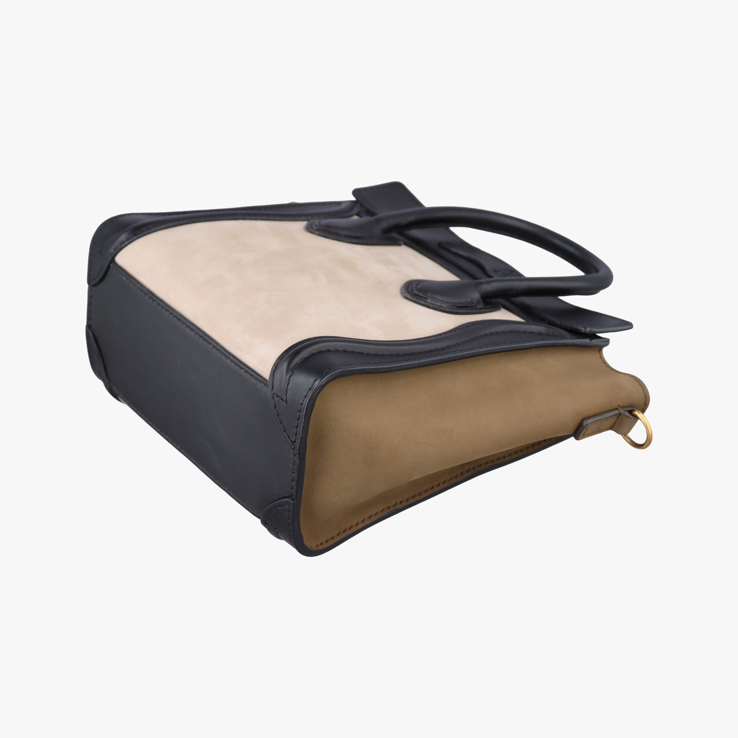 Pre-owned Celine Luggage Mini Shopper Beige×Black×brown Suede × leather  handbag | stylenewstar