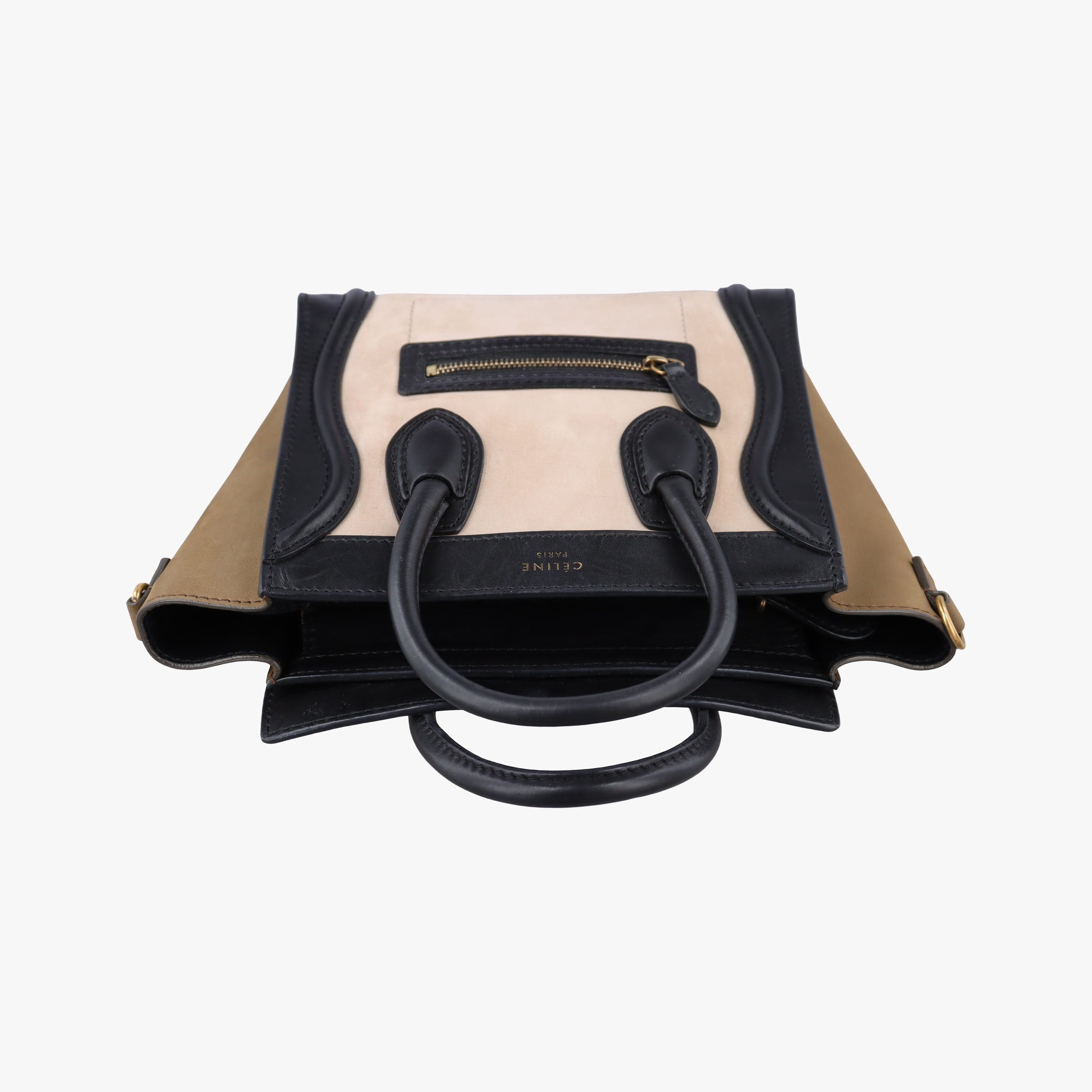 Pre-owned Celine Luggage Mini Shopper Beige×Black×brown Suede × leather  handbag | stylenewstar