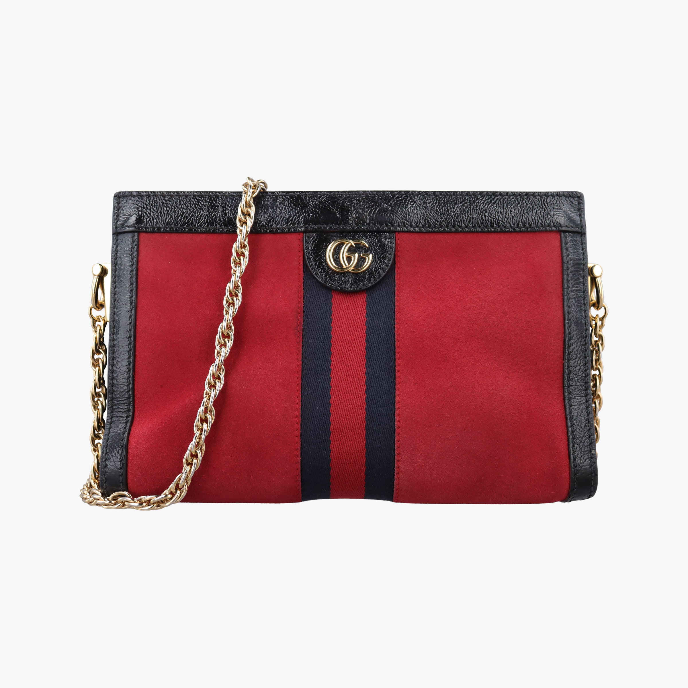 Pre-owned Gucci Ophidia Red×Black Suede×Patent 503877 shoulderbag | stylenewstar