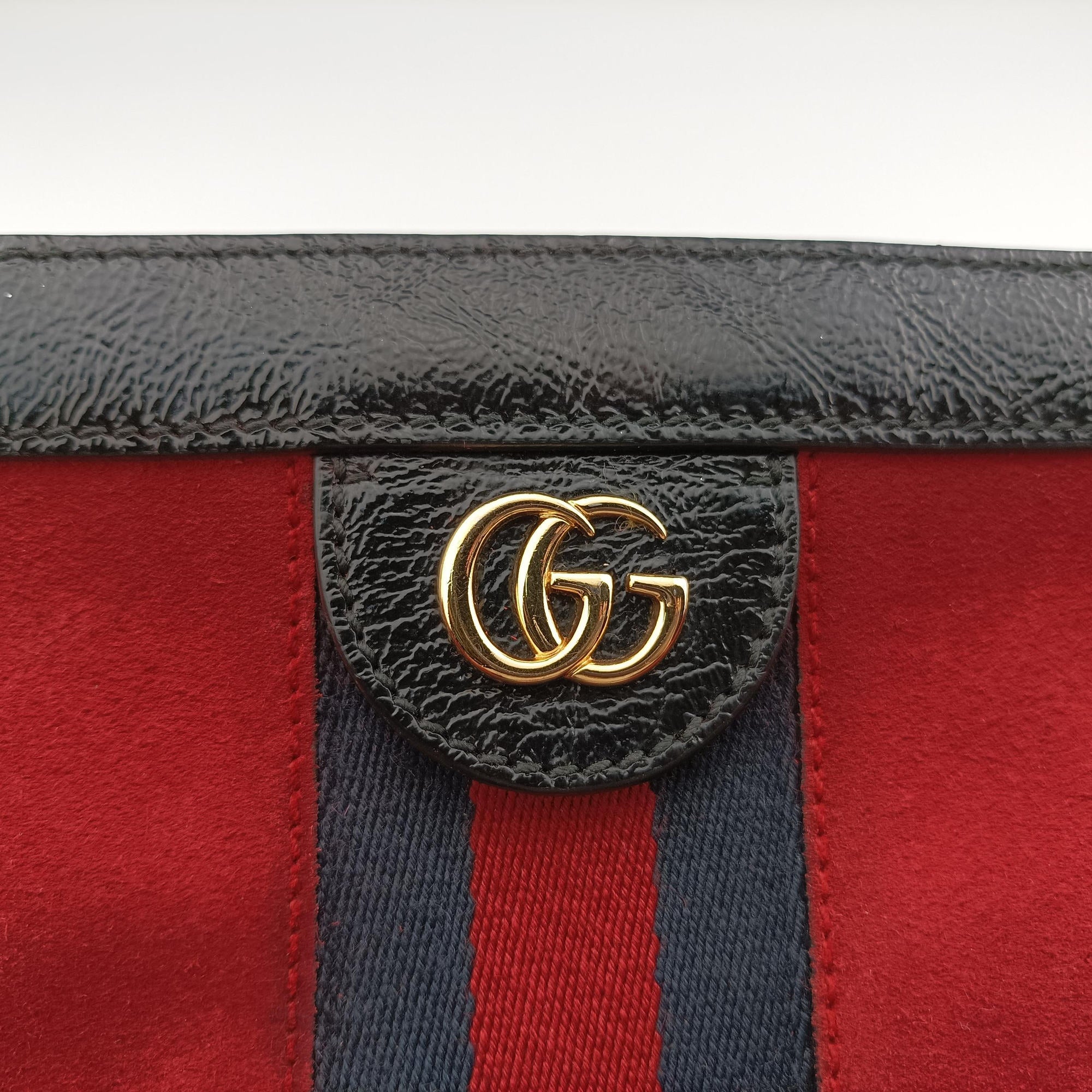 Pre-owned Gucci Ophidia Red×Black Suede×Patent 503877 shoulderbag | stylenewstar
