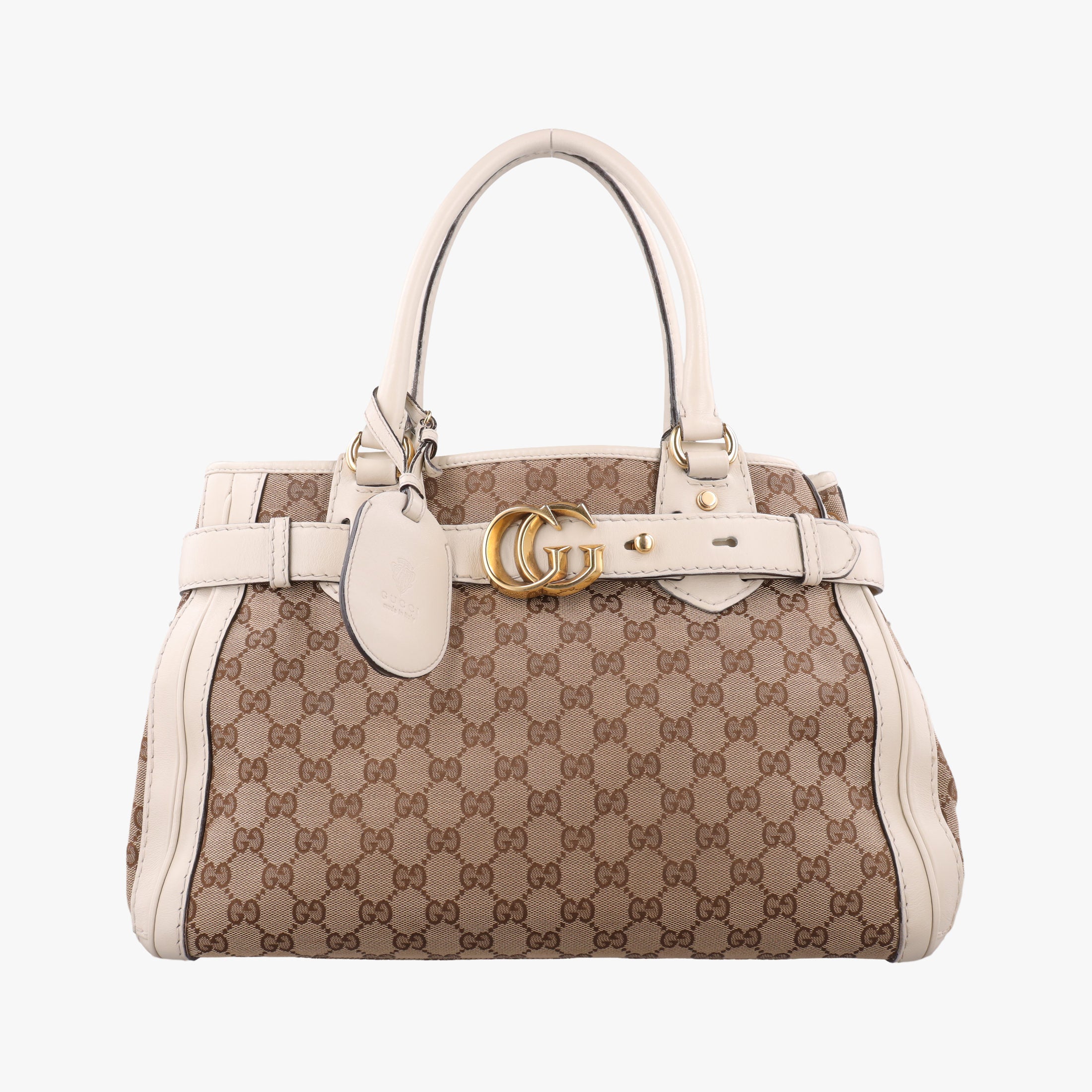 Secondhand Gucci GG Running White×Brown canvas×leather 247183 handbag | stylenewstar