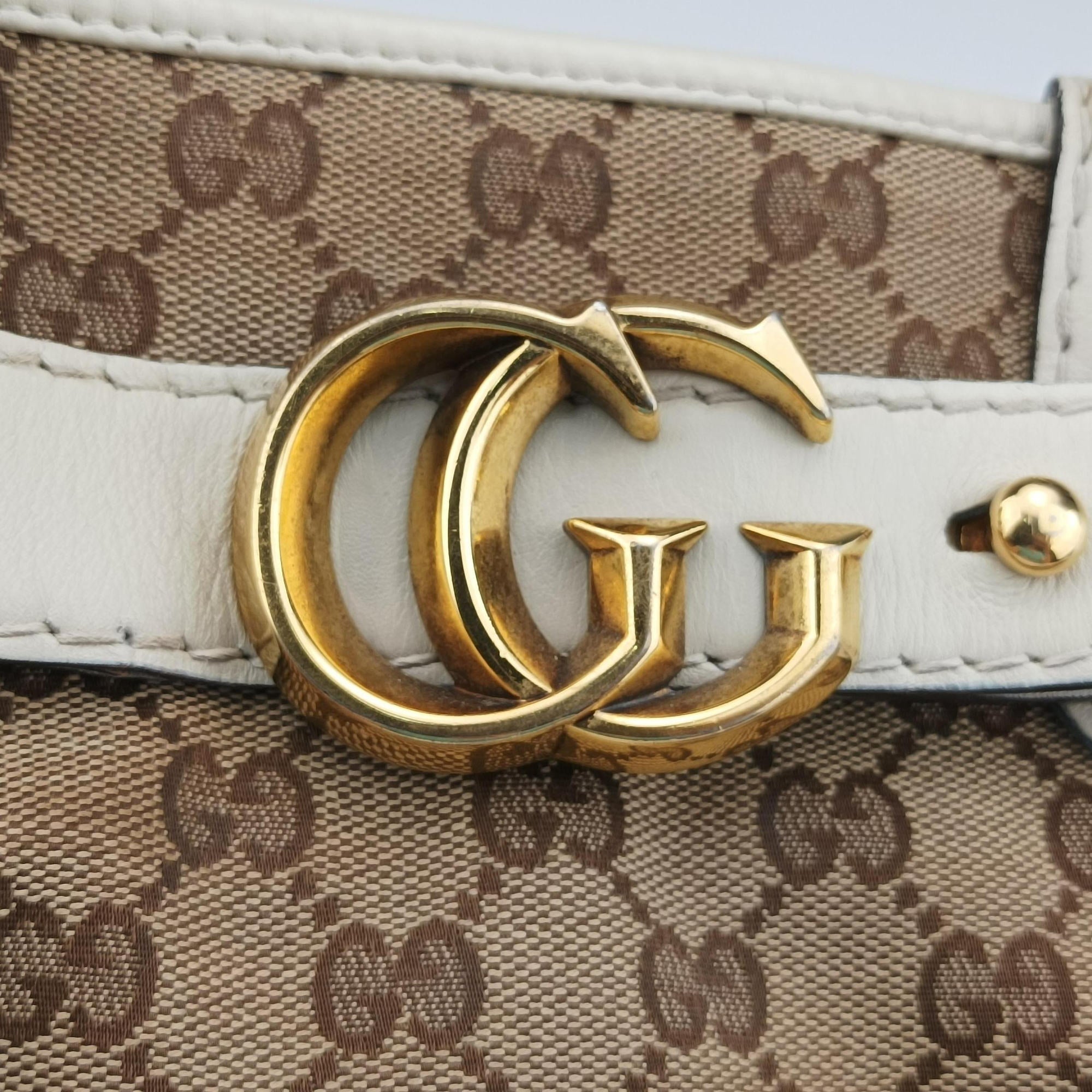 Secondhand Gucci GG Running White×Brown canvas×leather 247183 handbag | stylenewstar
