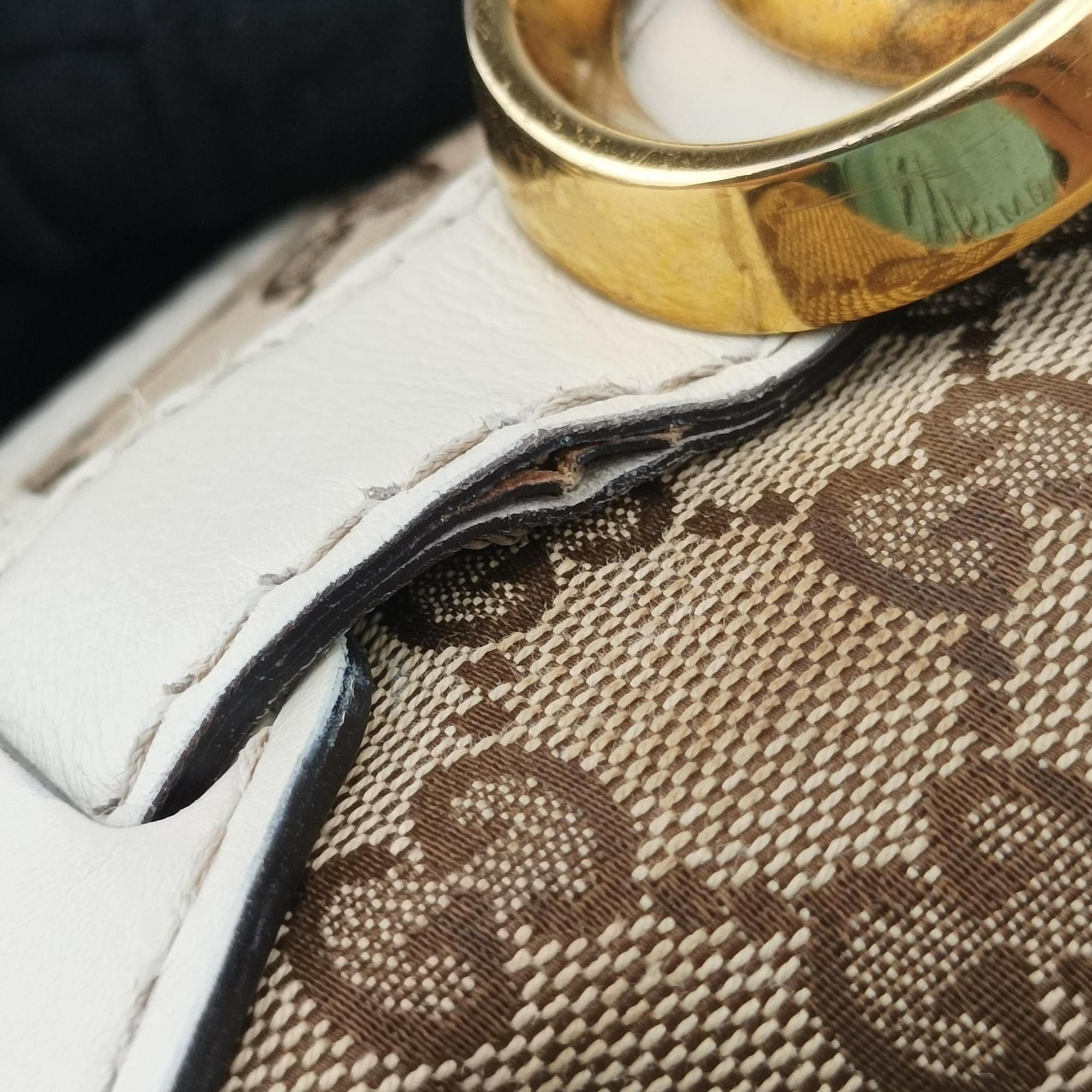 Secondhand Gucci GG Running White×Brown canvas×leather 247183 handbag | stylenewstar