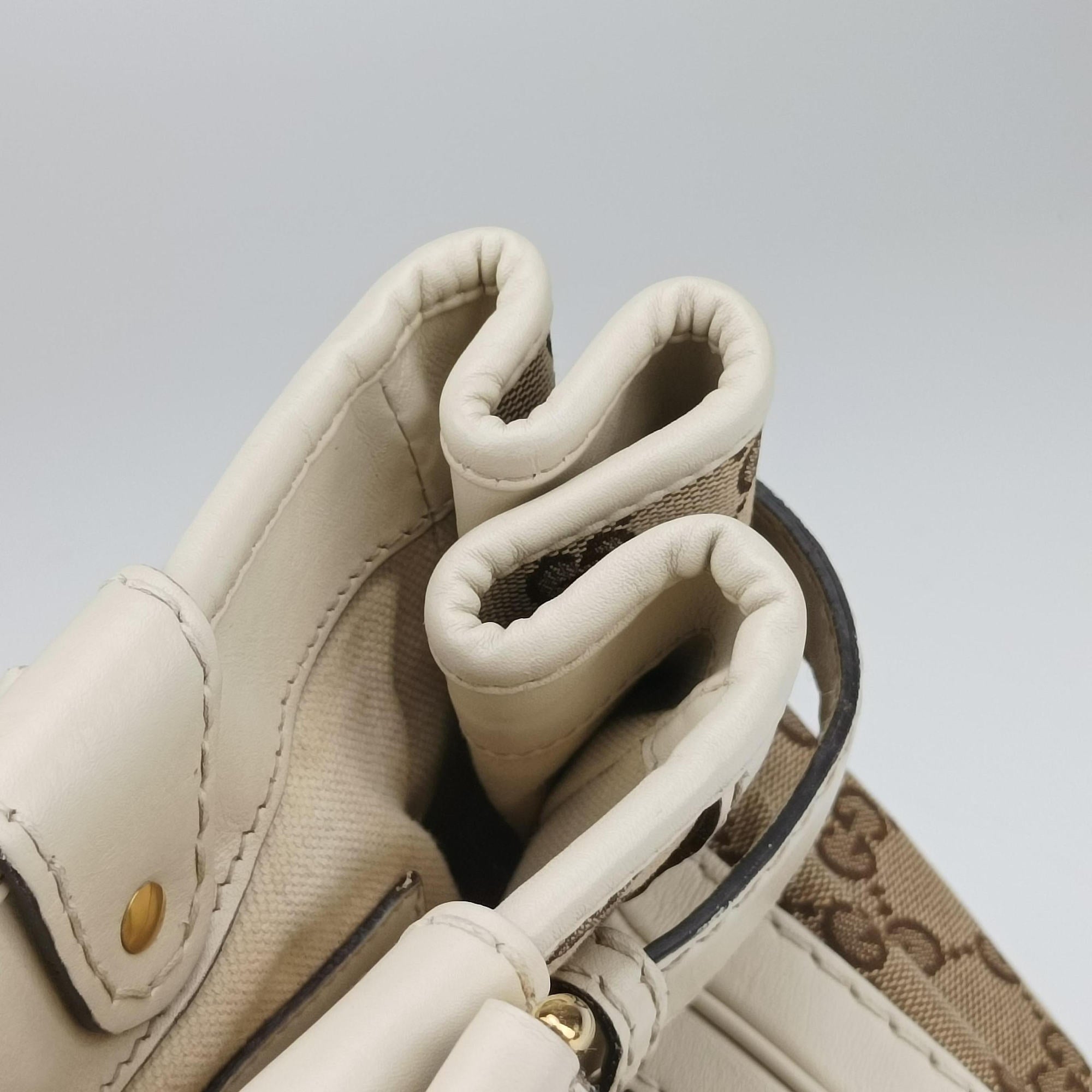 Secondhand Gucci GG Running White×Brown canvas×leather 247183 handbag | stylenewstar