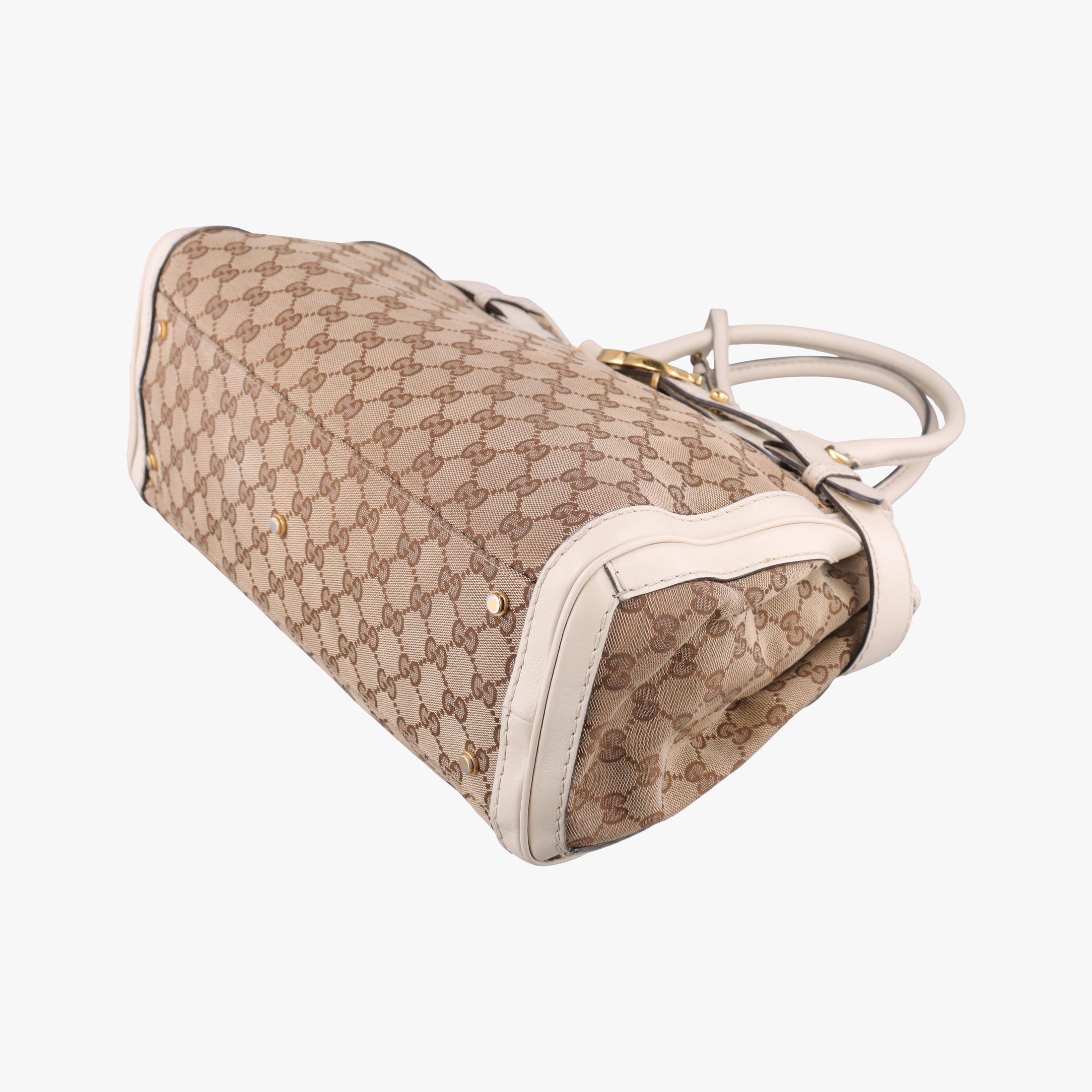 Secondhand Gucci GG Running White×Brown canvas×leather 247183 handbag | stylenewstar