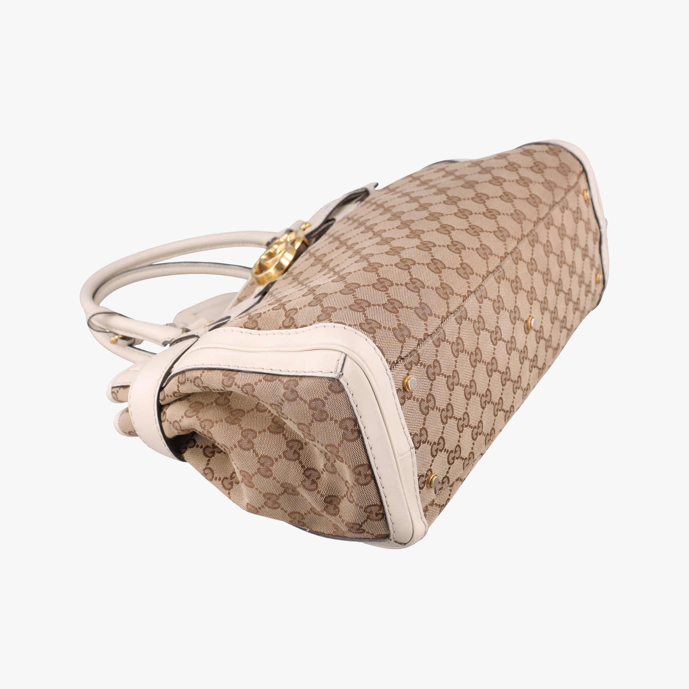 Secondhand Gucci GG Running White×Brown canvas×leather 247183 handbag | stylenewstar