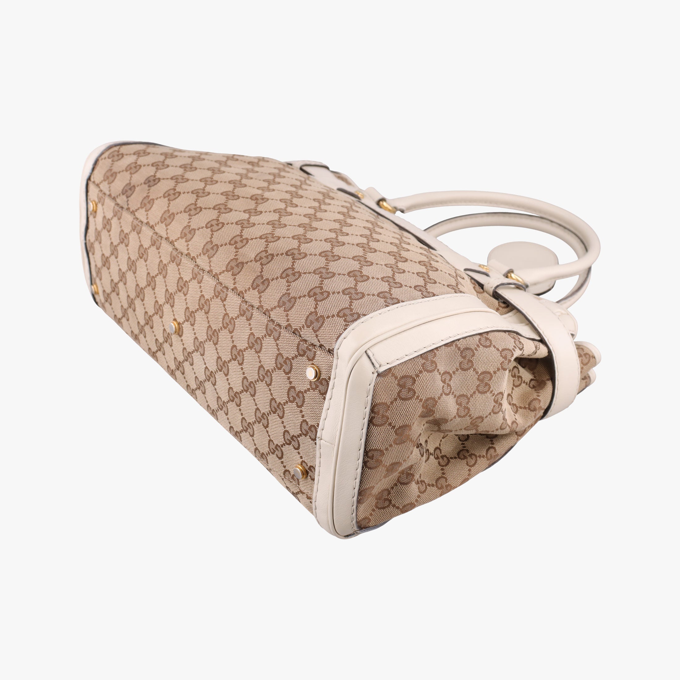 Secondhand Gucci GG Running White×Brown canvas×leather 247183 handbag | stylenewstar