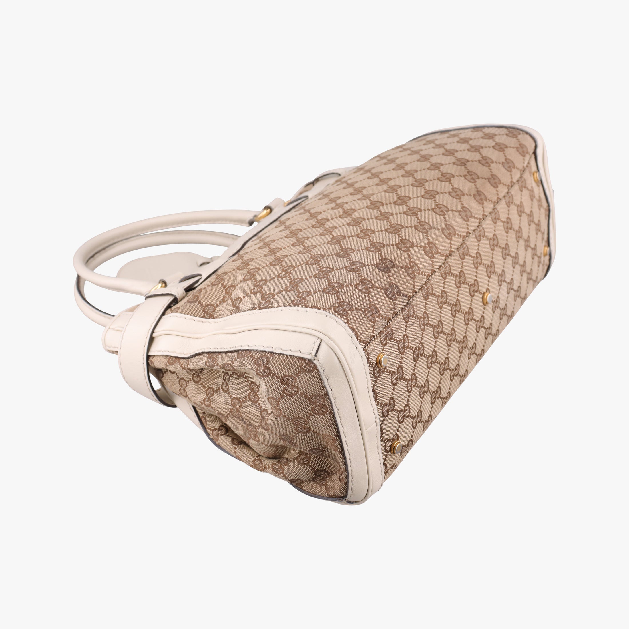 Secondhand Gucci GG Running White×Brown canvas×leather 247183 handbag | stylenewstar