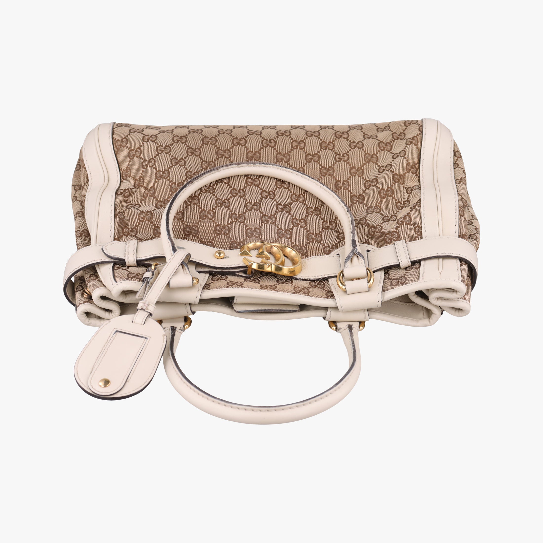 Secondhand Gucci GG Running White×Brown canvas×leather 247183 handbag | stylenewstar