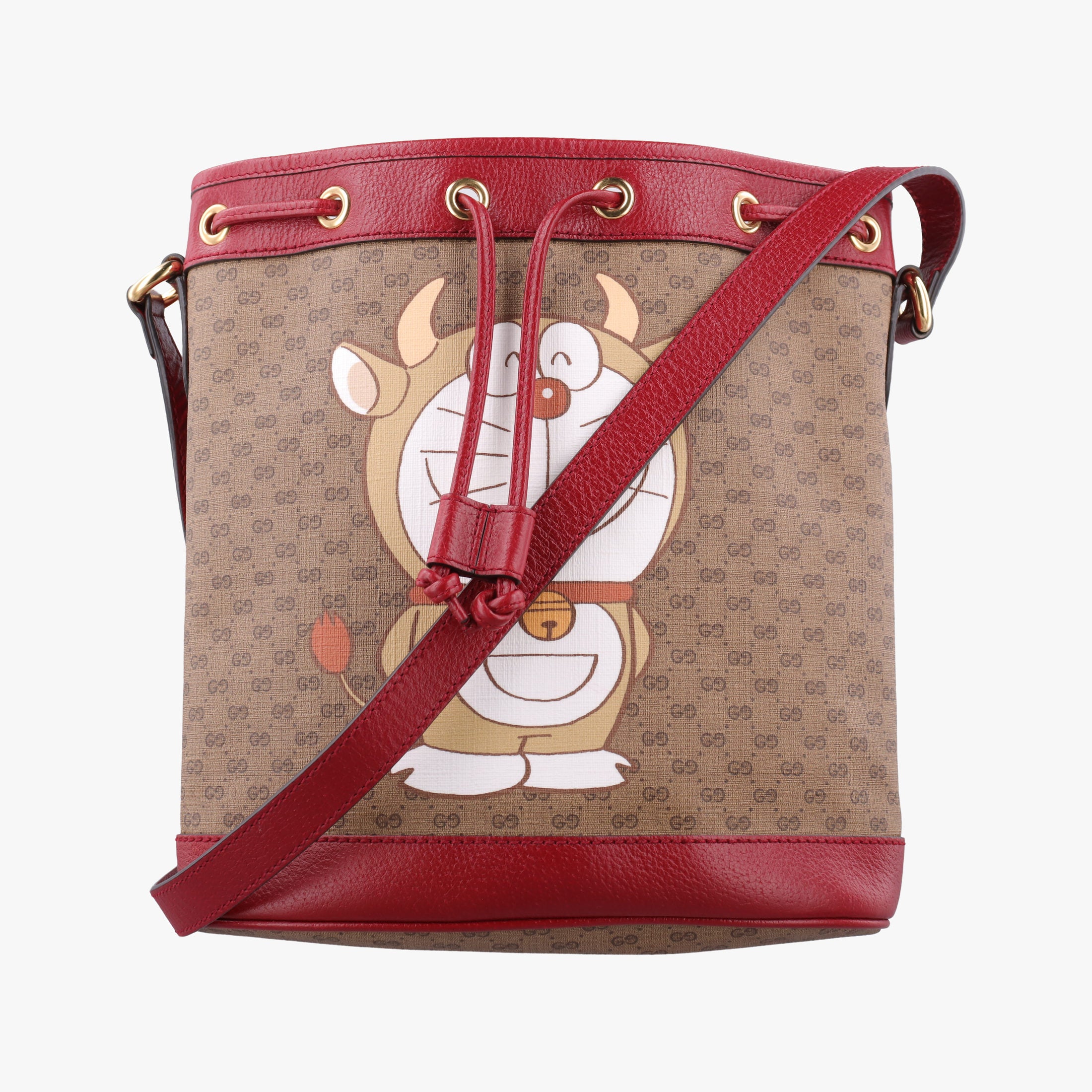 Pre-owned Gucci Doraemon collaboration Brown x red PVC coated canvas×Leather 655597 shoulderbag | stylenewstar