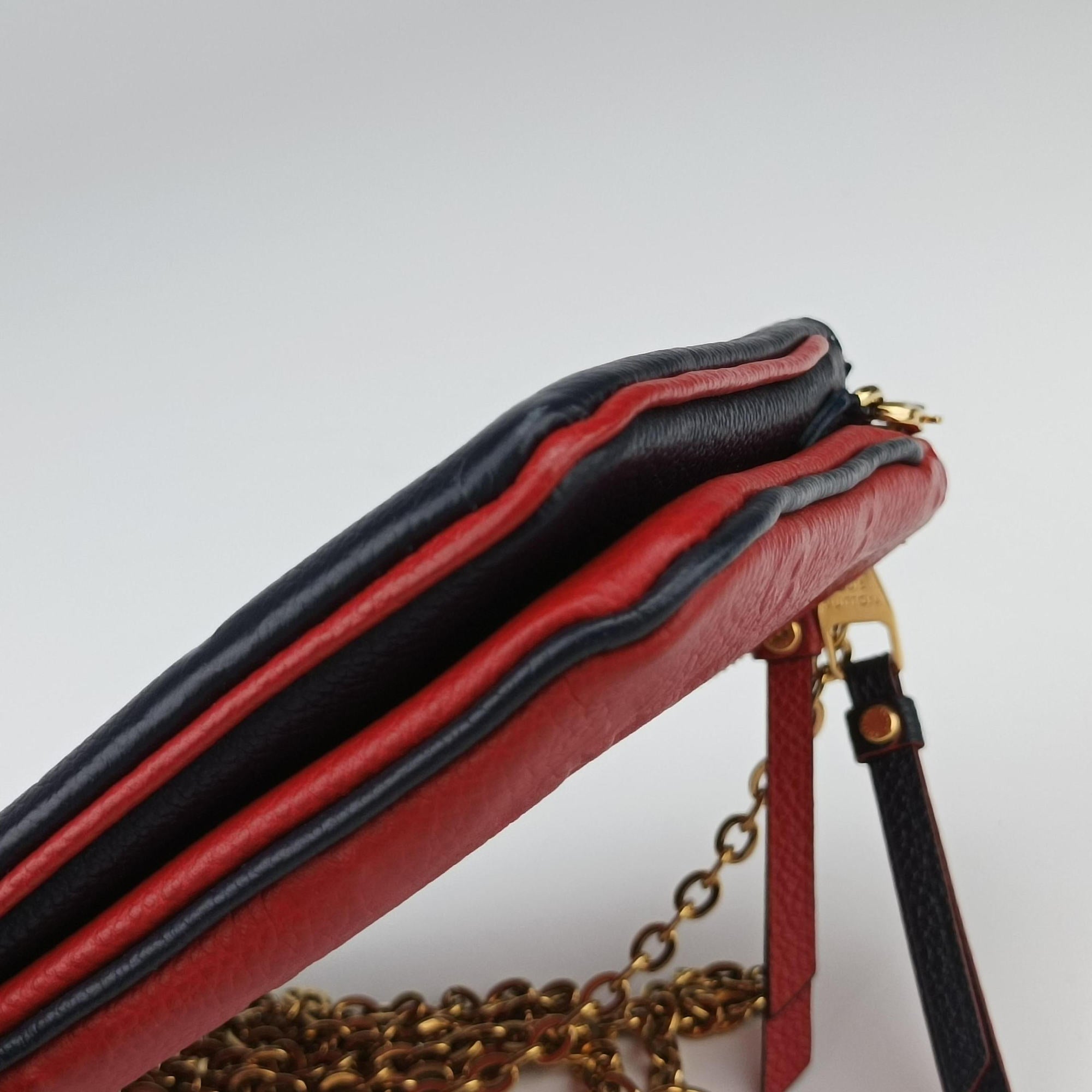 Pre-owned Louis Vuitton Pochette Double Zip Chain Marine Rouge×Navy Monogram Empreinte M63916 shoulderbag | stylenewstar