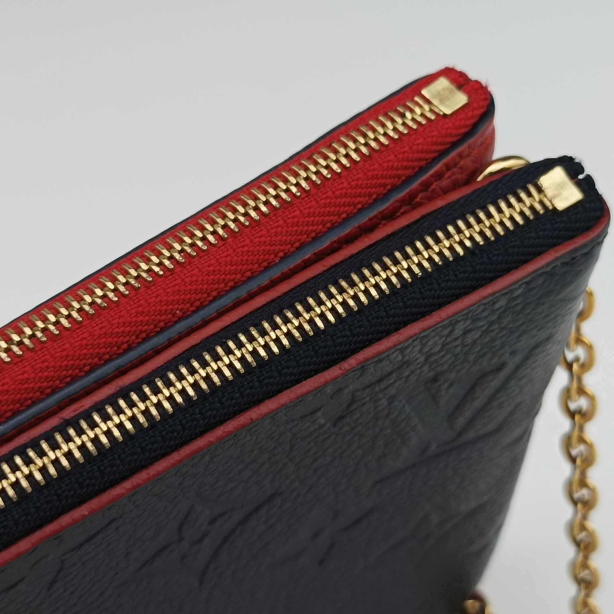Pre-owned Louis Vuitton Pochette Double Zip Chain Marine Rouge×Navy Monogram Empreinte M63916 shoulderbag | stylenewstar