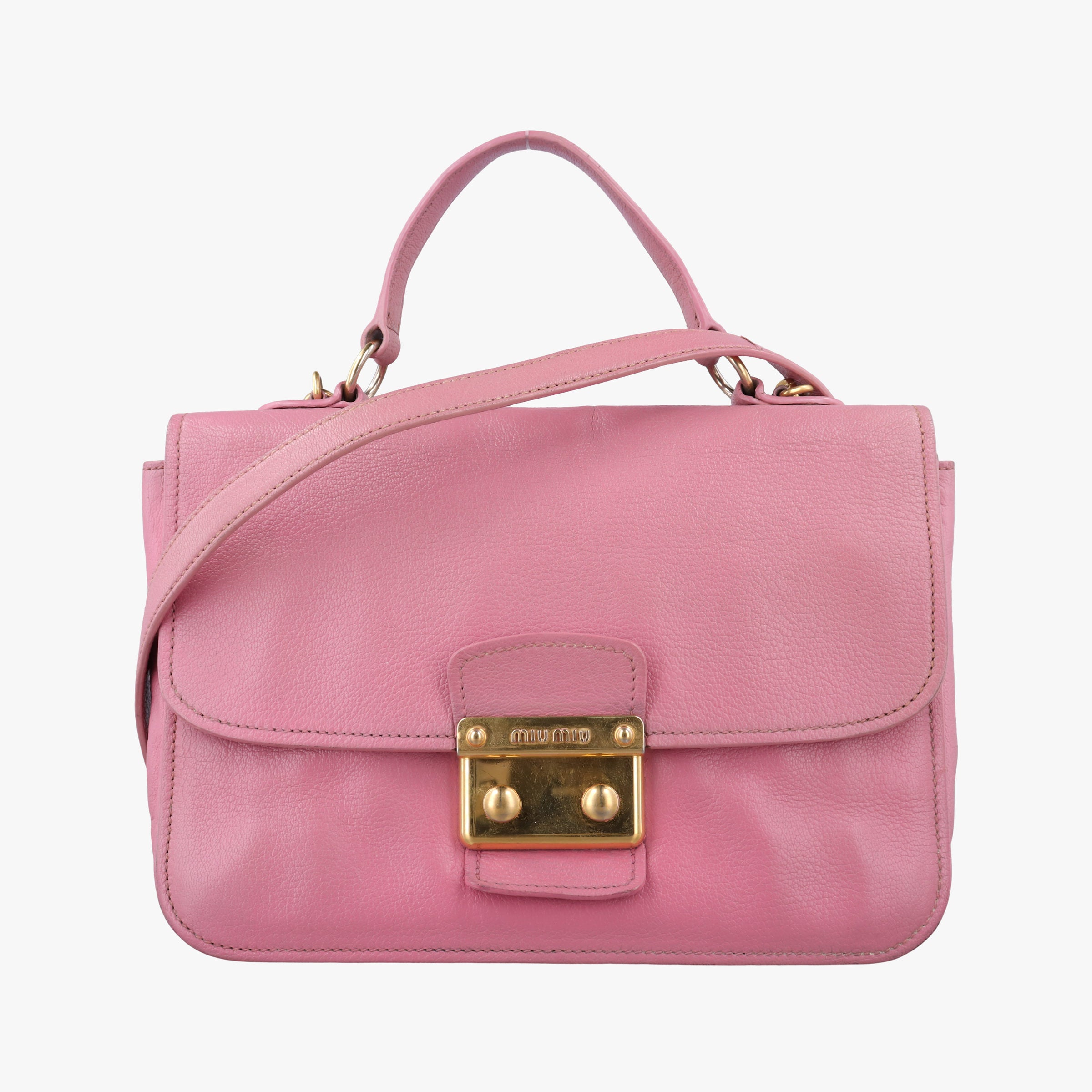 Pre-owned Miu Miu lock Fuoco Sound Top Handle Pink SAFFIANO Leather BT0963 shoulderbag | stylenewstar