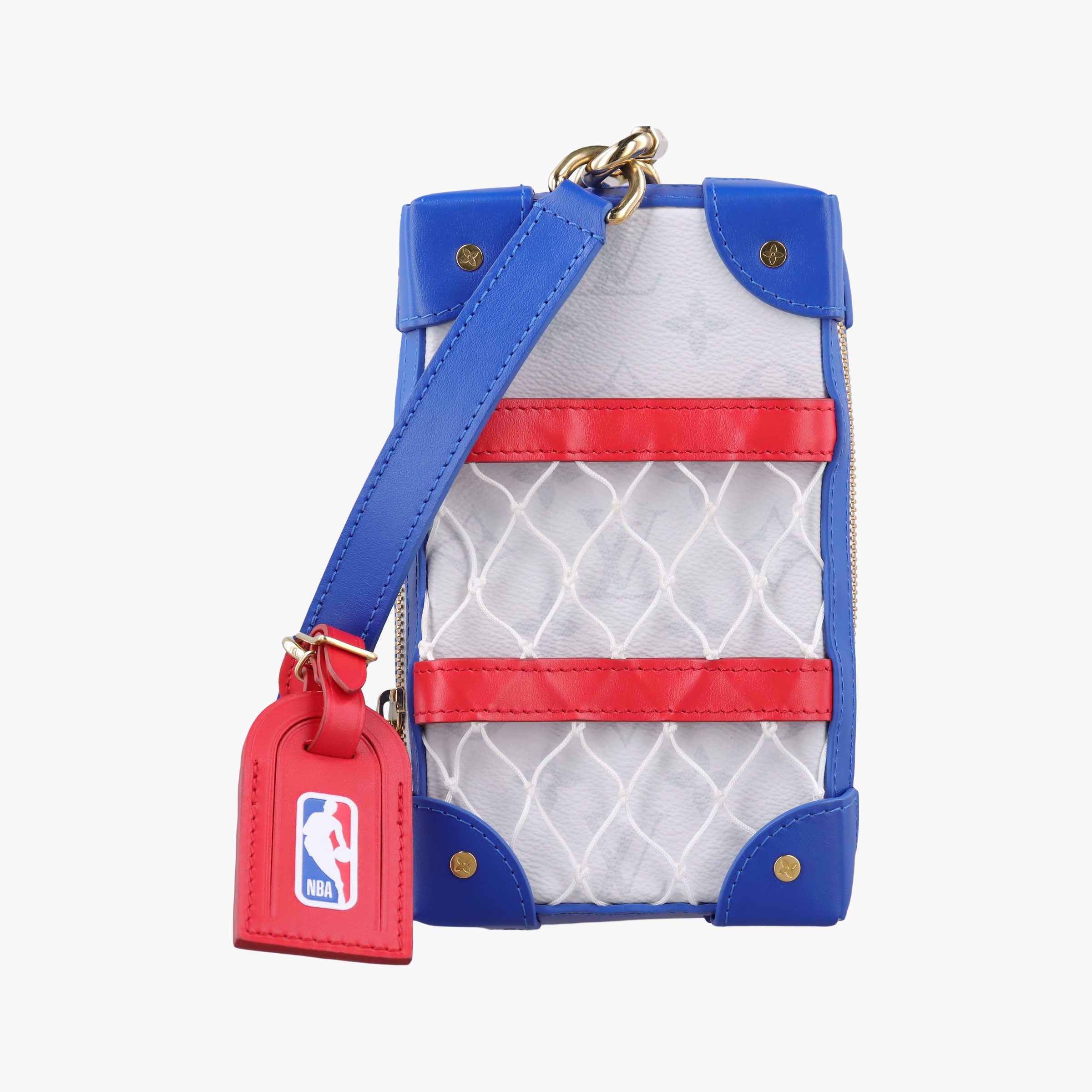 Pre-owned Louis Vuitton LV x NBA SOFT TRANK PHONE BOX Antarctica×Red×White Monogram Canvas×calf leather M80101 shoulderbag | stylenewstar