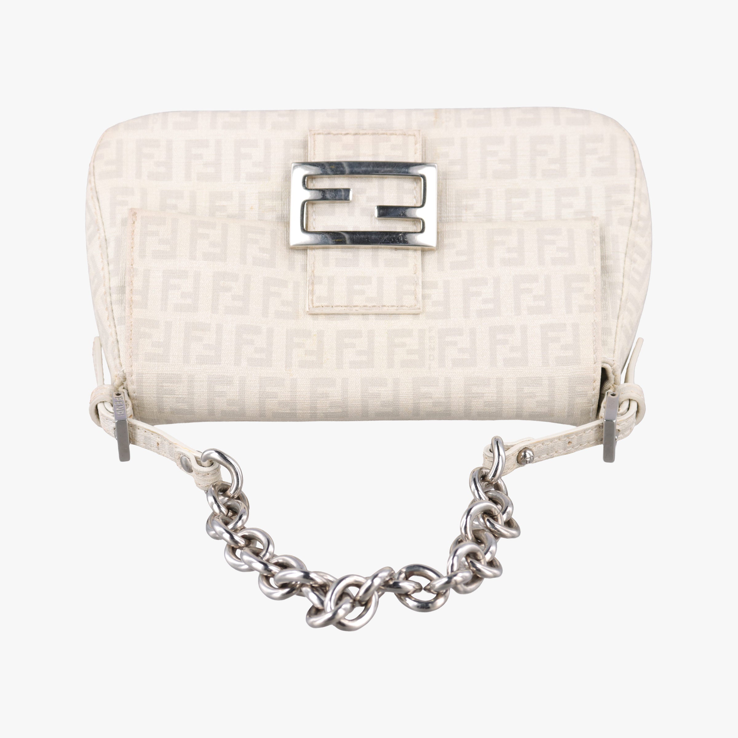 Pre-owned Fendi Baguette White PVC coated canvas 8BR180 shoulderbag | stylenewstar