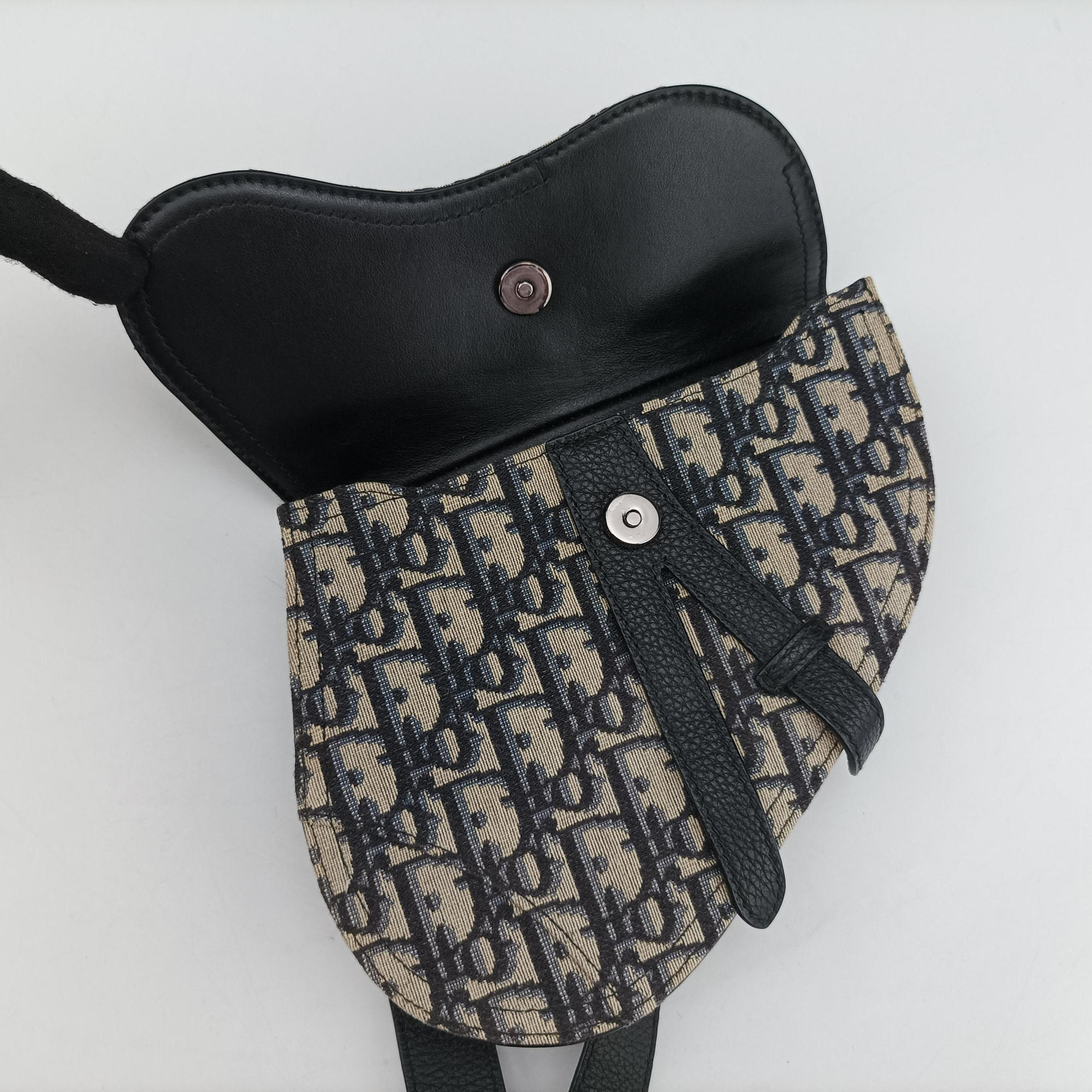 Pre-owned Christian Dior Saddle Gray×Navy×Black Jacquard×Leather  bum bag/waist bag | stylenewstar