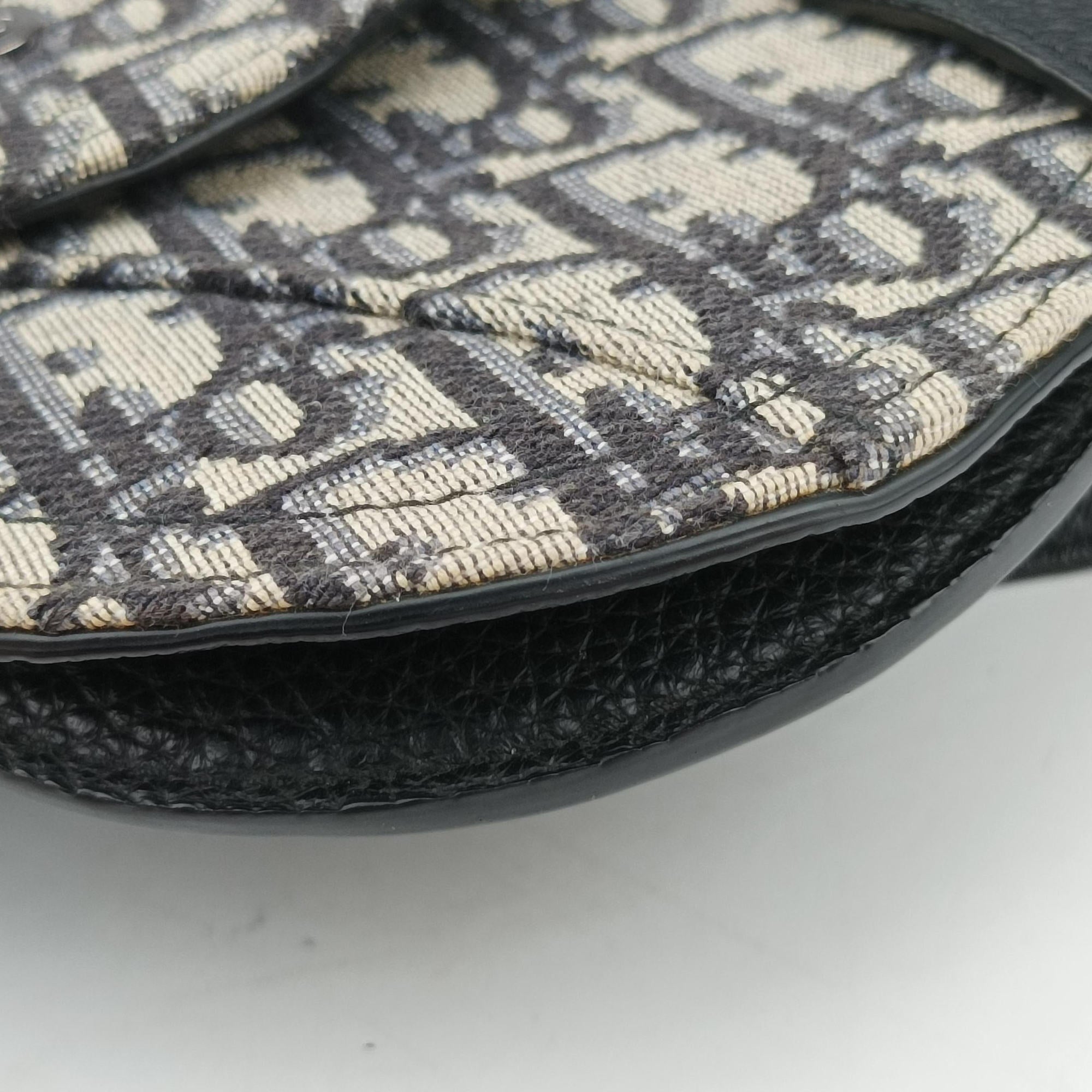 Pre-owned Christian Dior Saddle Gray×Navy×Black Jacquard×Leather  bum bag/waist bag | stylenewstar