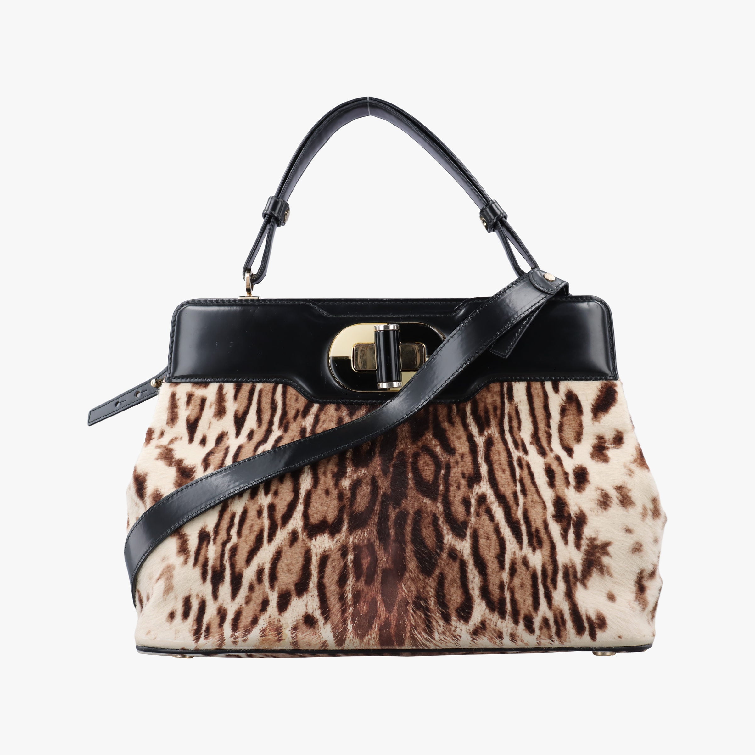 Pre-owned Bvlgari Leopard Print Brown Leather× Fur  shoulderbag | stylenewstar